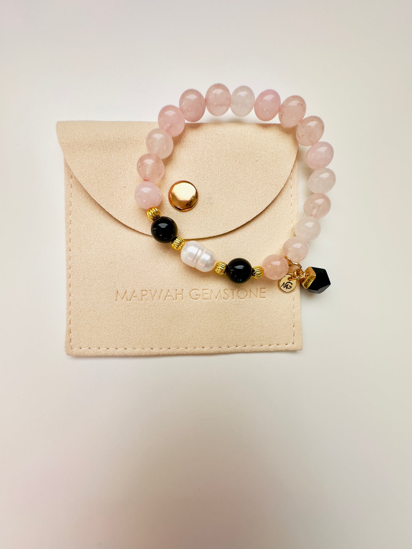 Rose Quartz-Black Obsidian Family Bracelet Set