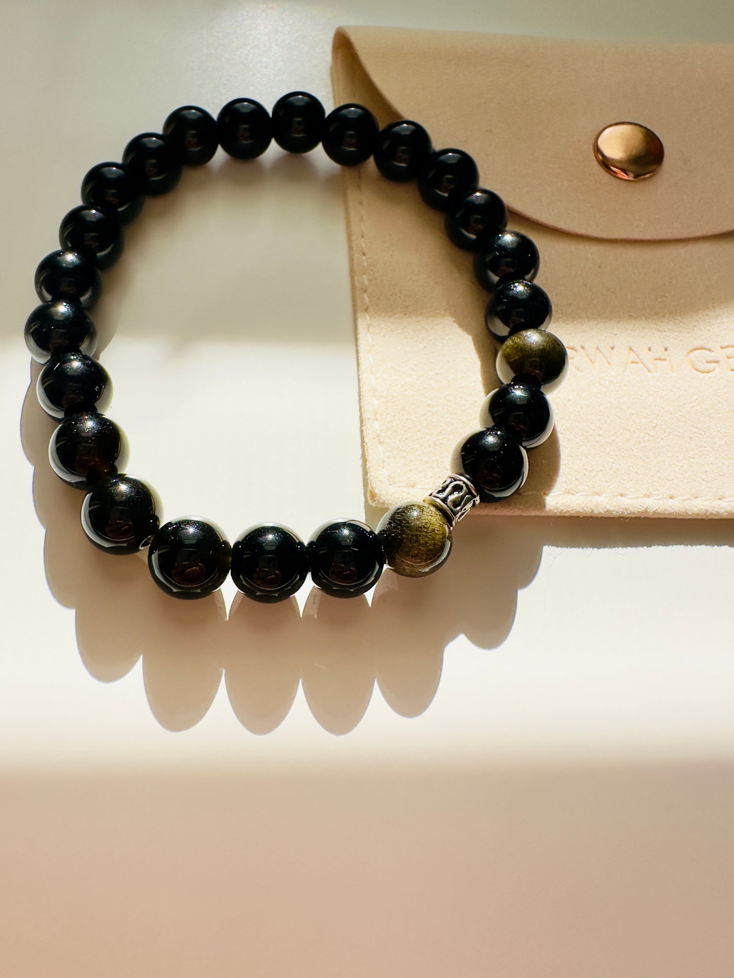 Rose Quartz-Black Obsidian Family Bracelet Set