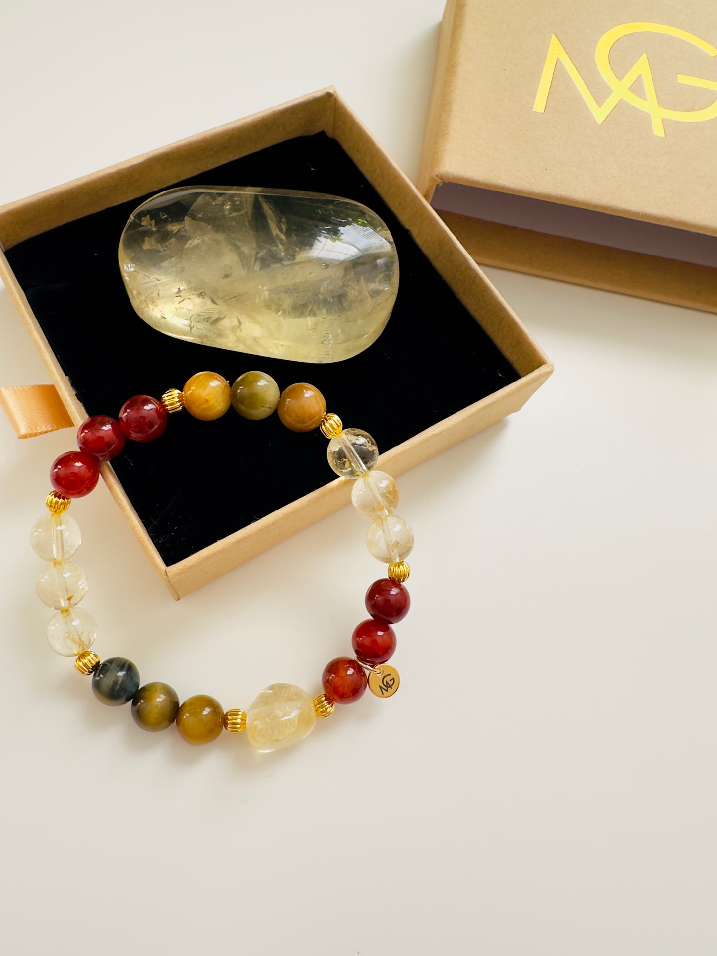 Yellow Tiger Eye-Red Agate-Citrine Bracelet