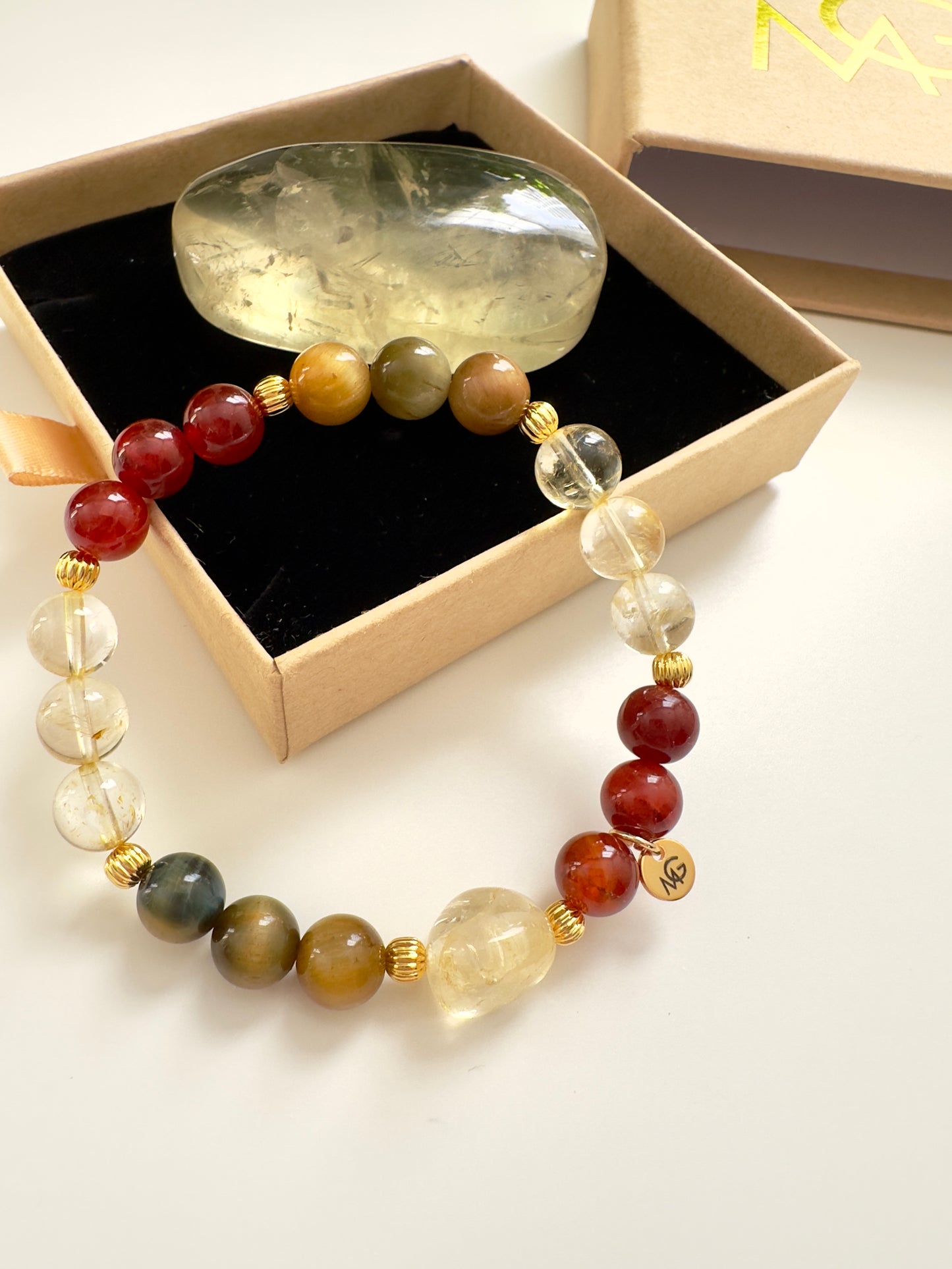 Yellow Tiger Eye-Red Agate-Citrine Bracelet