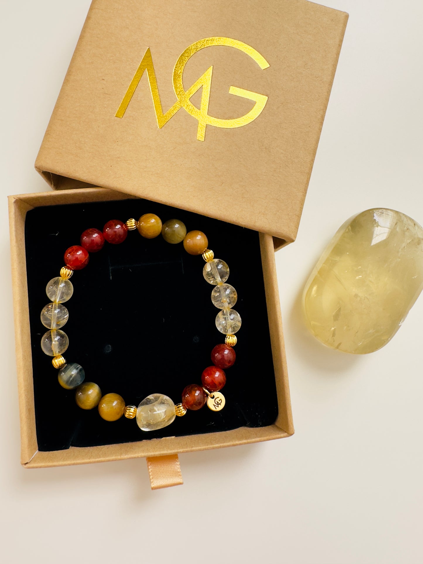 Yellow Tiger Eye-Red Agate-Citrine Bracelet