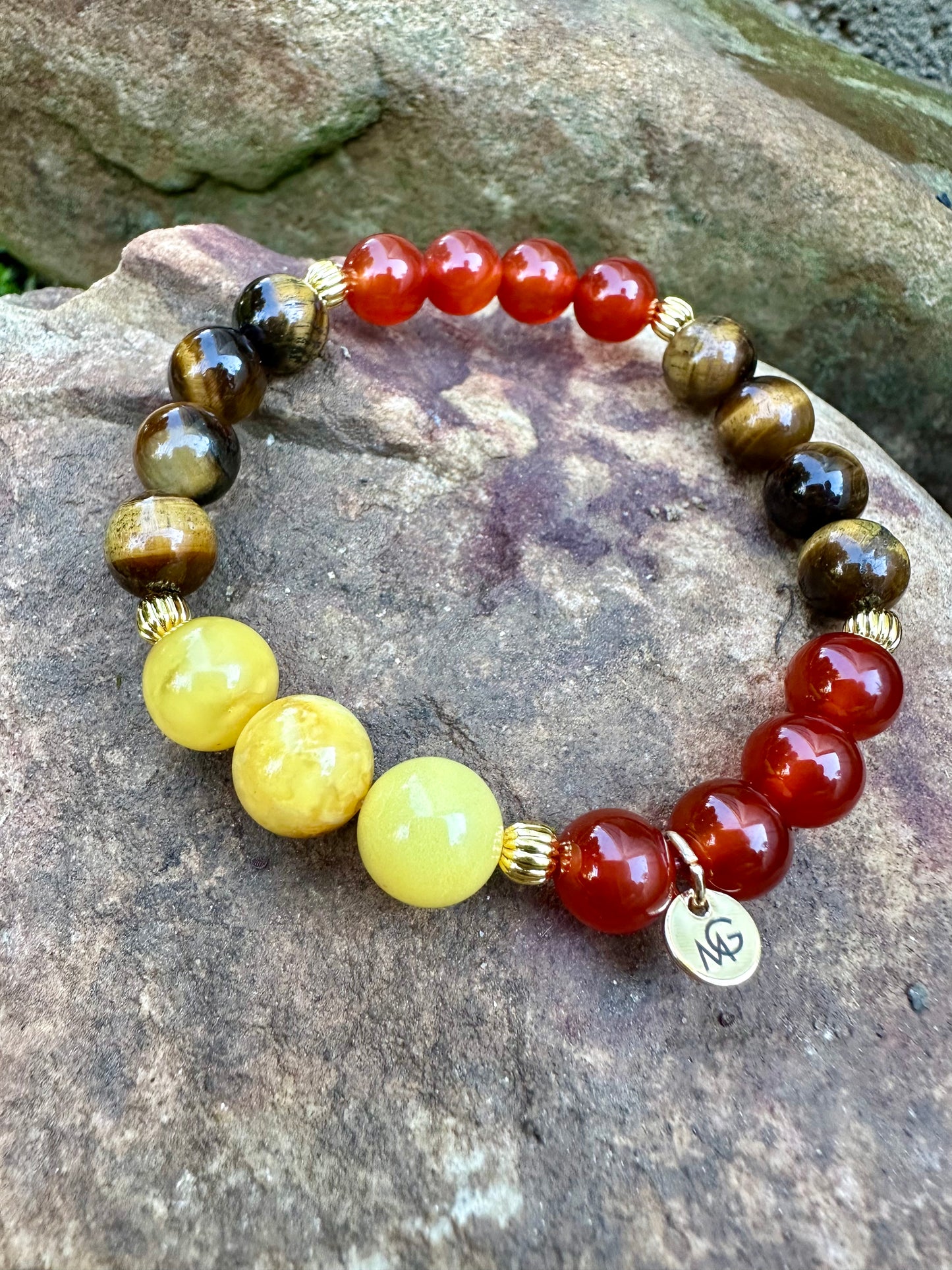 Yellow Amber-Tiger Eye-Red Agate Wealthiness Bracelet