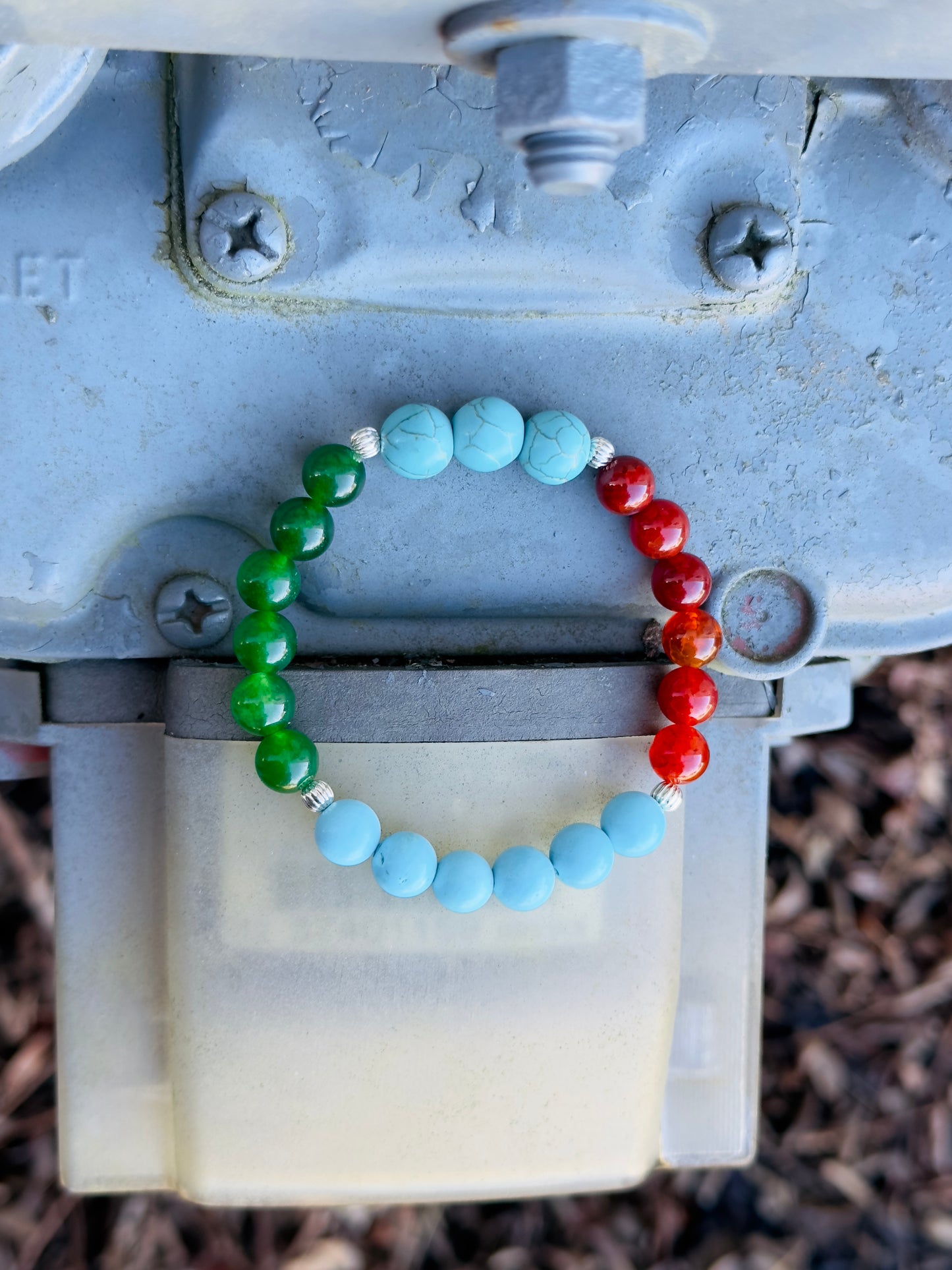 Green Jade-Turquoise-Red Agate Bracelet