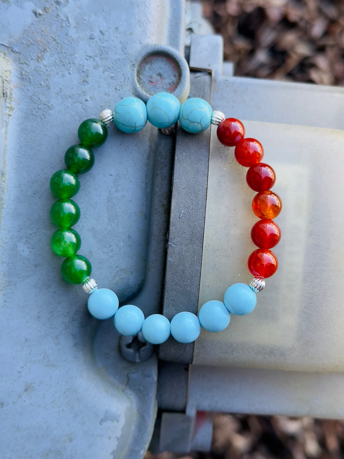 Green Jade-Turquoise-Red Agate Bracelet