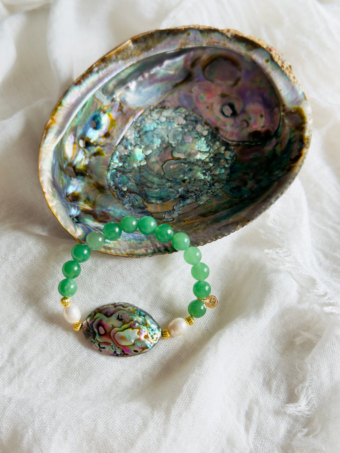 Green Aventurine - Natural Pearl - Natural Shell Bracelet
