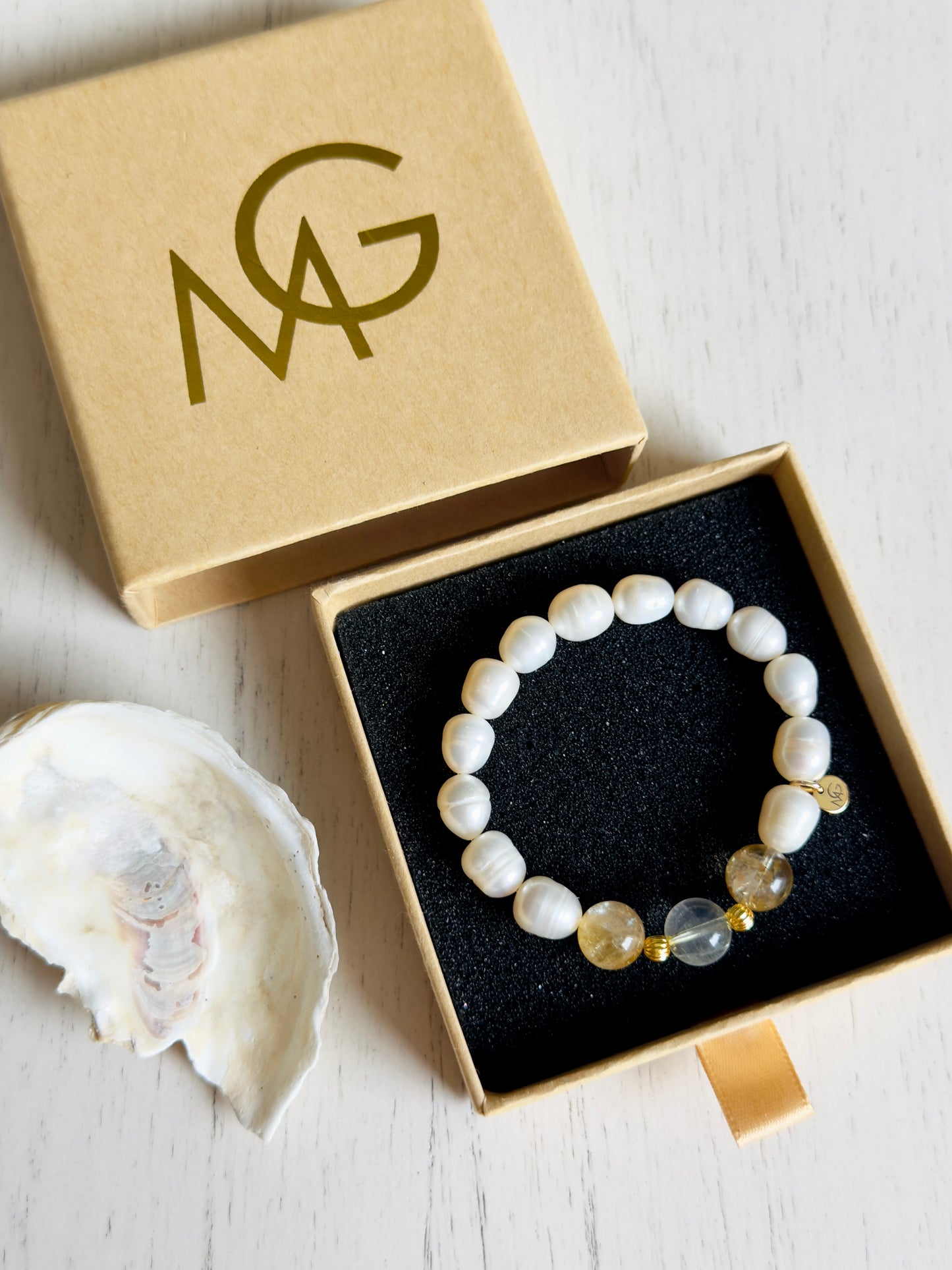High Quality Citrine - Natural Pearl Bracelet