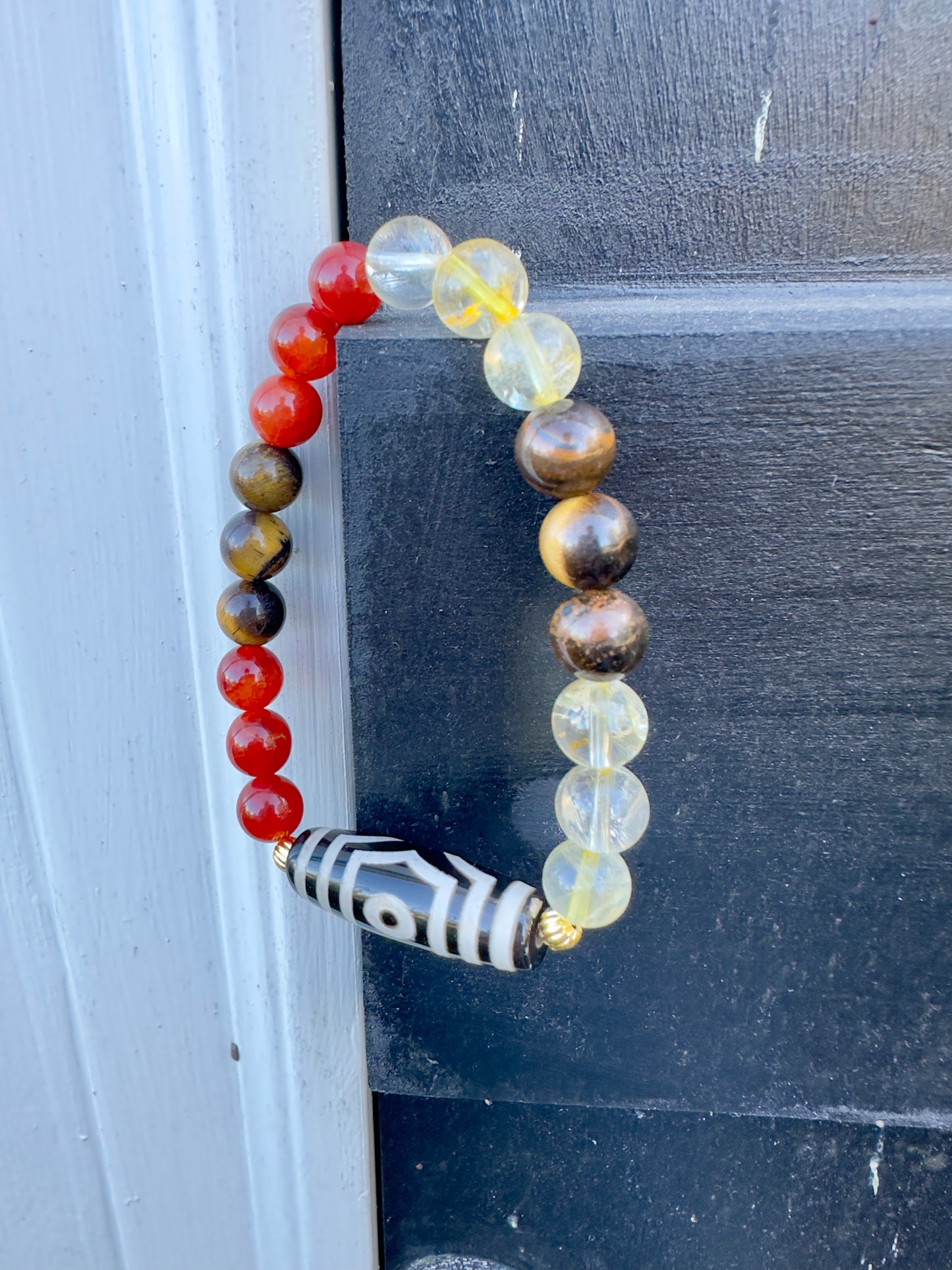 Citrine-Tiger Eye-Red Agate-Tibetan Agate Bracelet