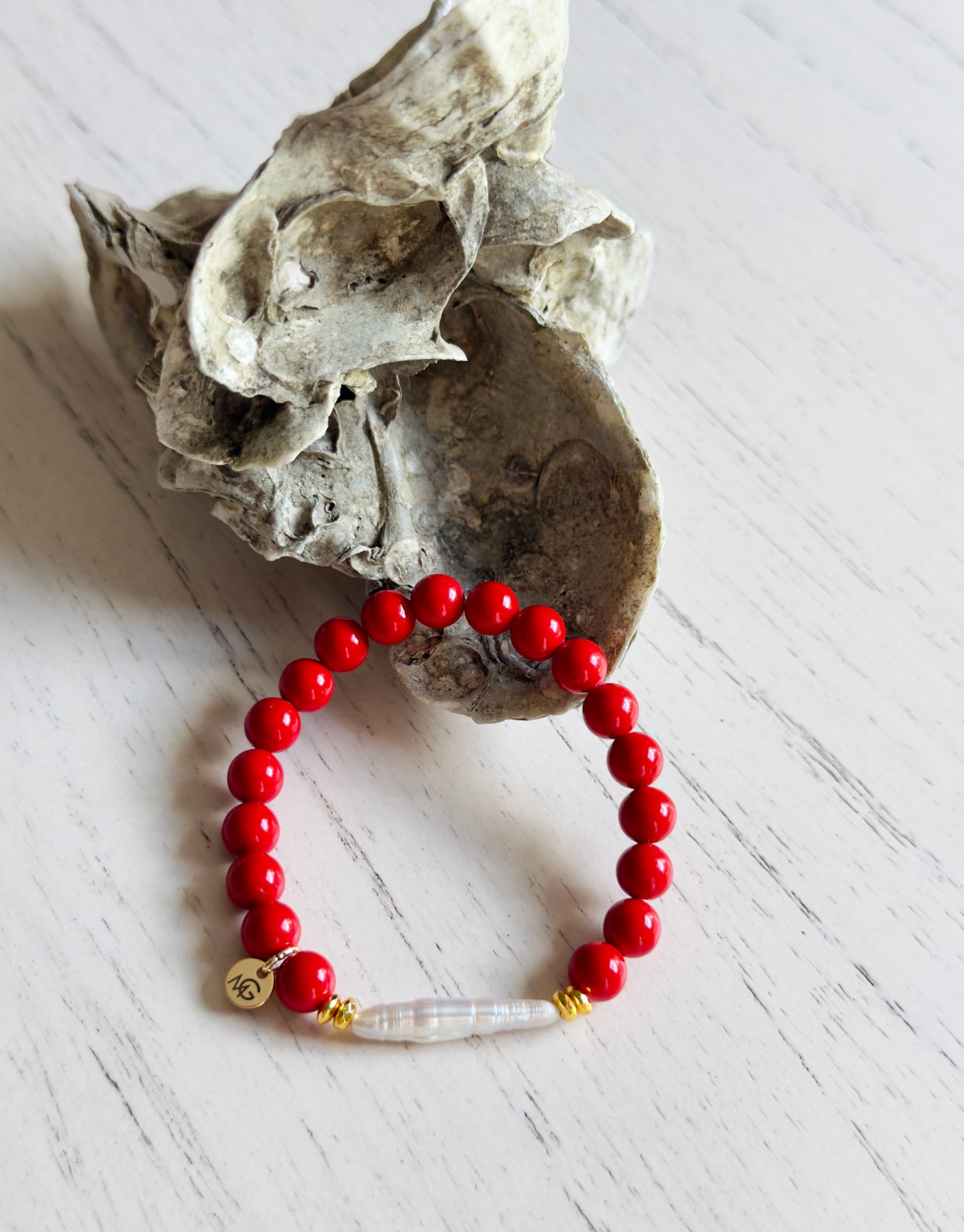 Natural Pearl - Natural Coral Bracelet