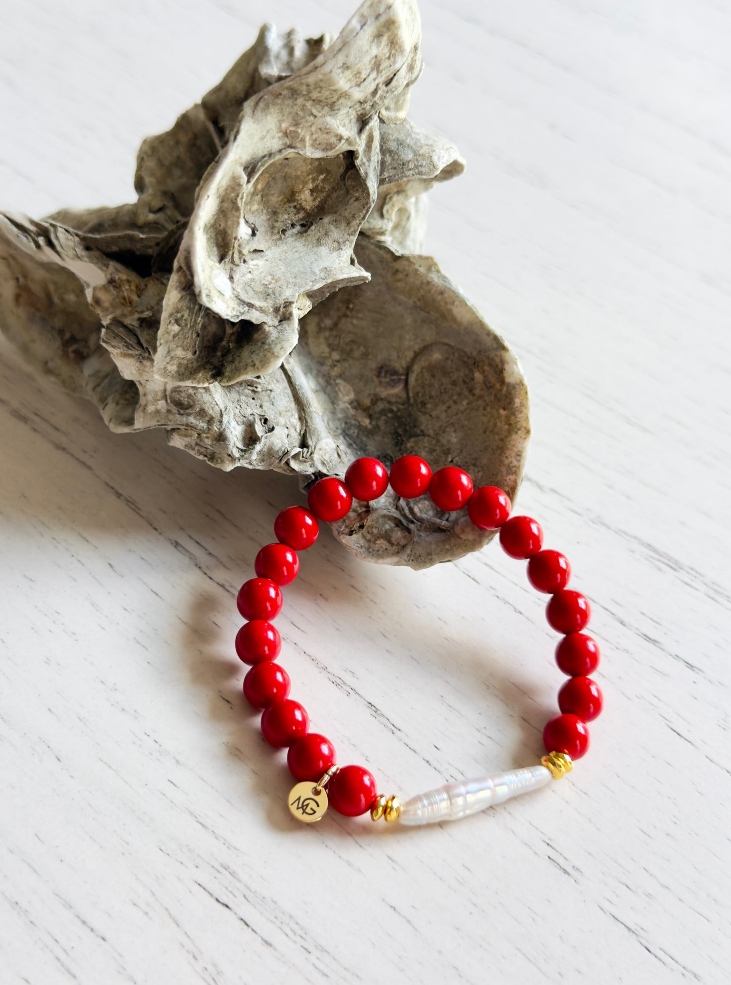 Natural Pearl - Natural Coral Bracelet