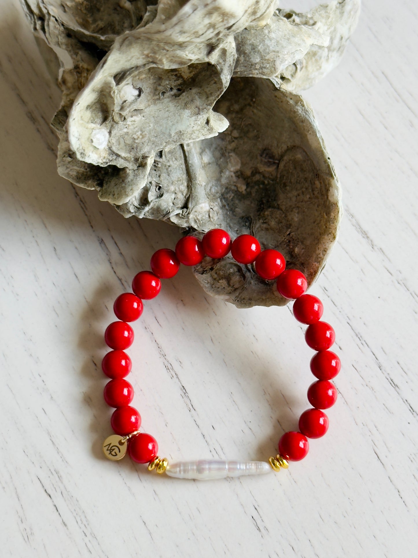 Natural Pearl - Natural Coral Bracelet