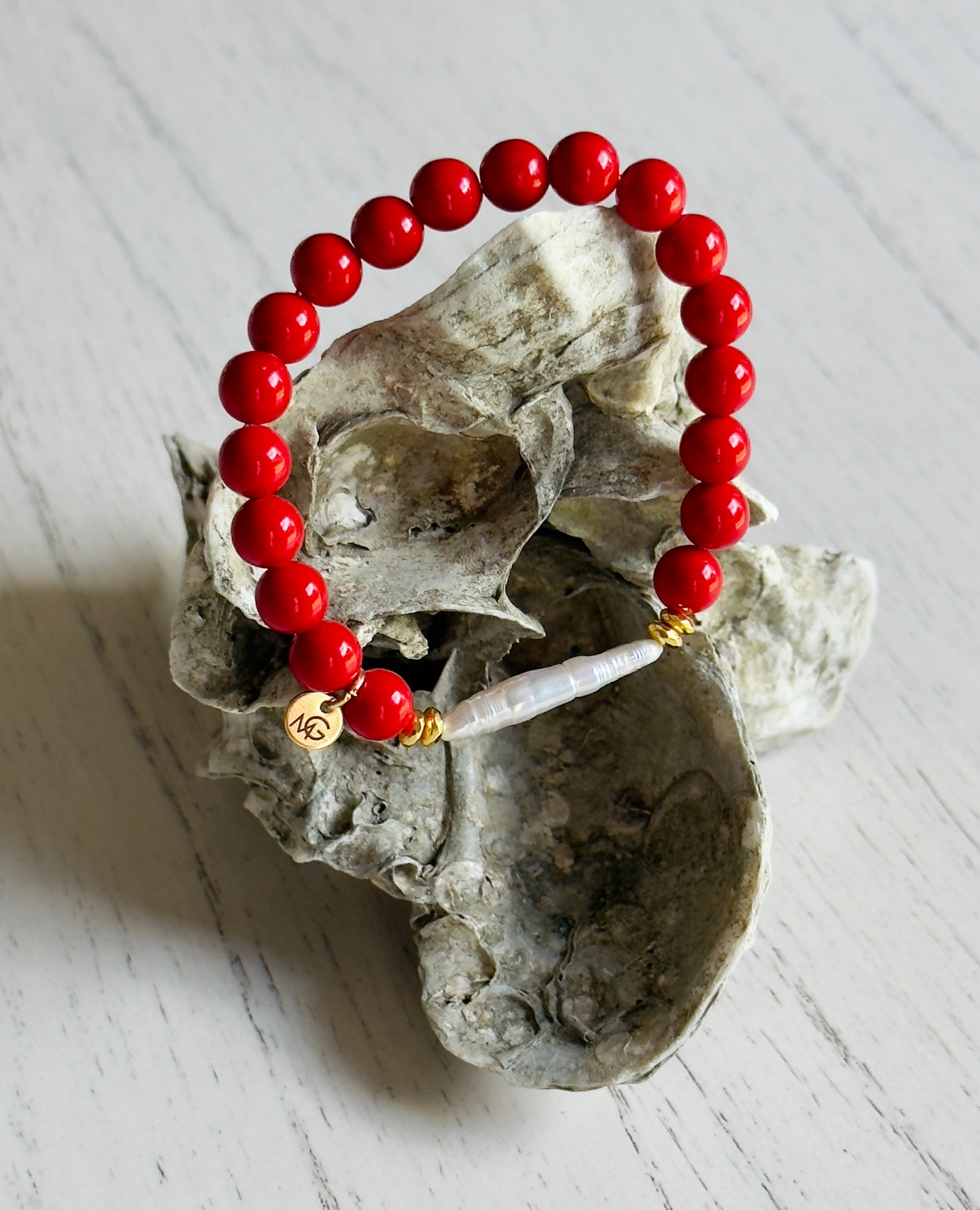 Natural Pearl - Natural Coral Bracelet