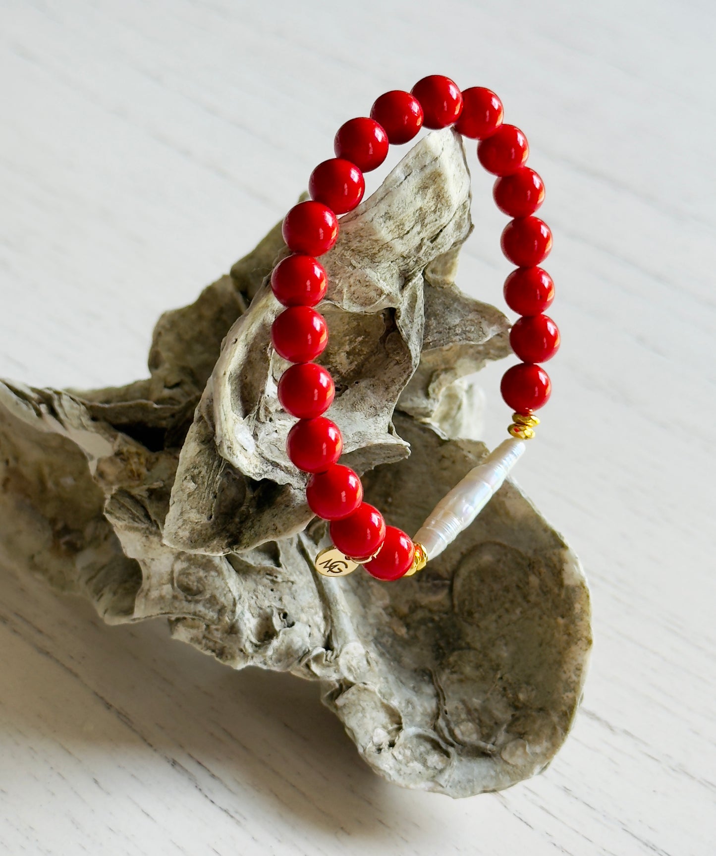 Natural Pearl - Natural Coral Bracelet
