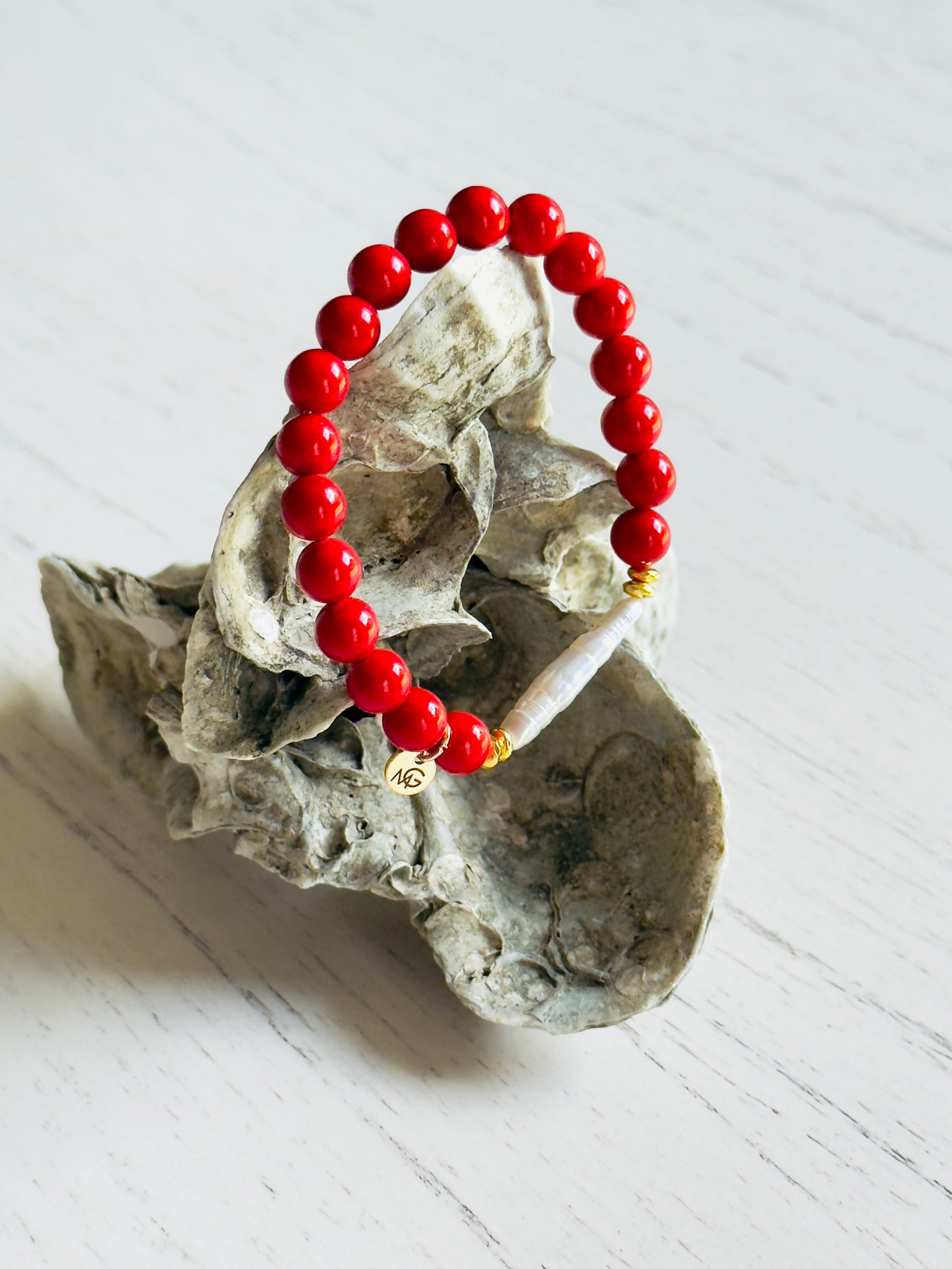 Natural Pearl - Natural Coral Bracelet