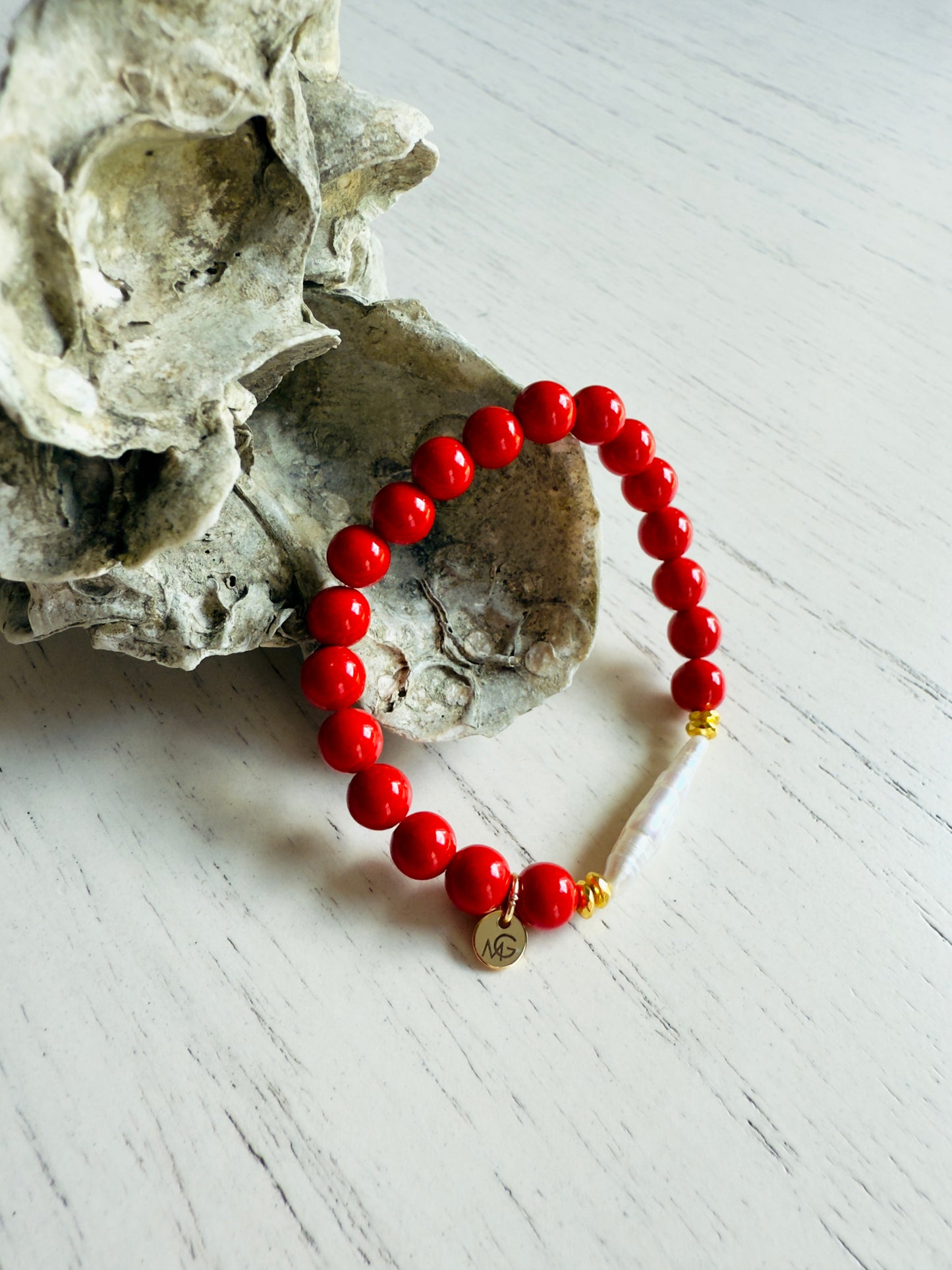 Natural Pearl - Natural Coral Bracelet