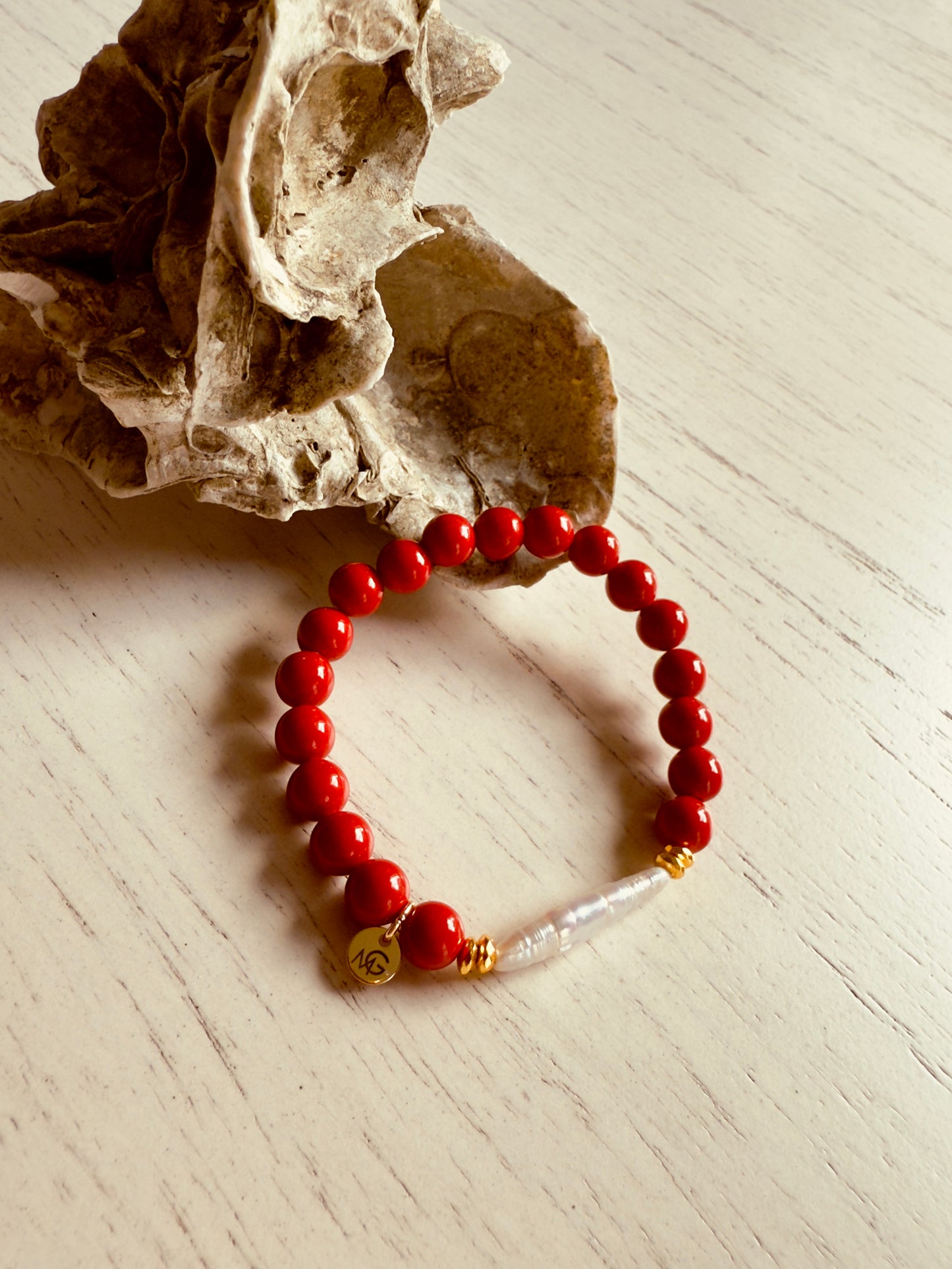 Natural Pearl - Natural Coral Bracelet