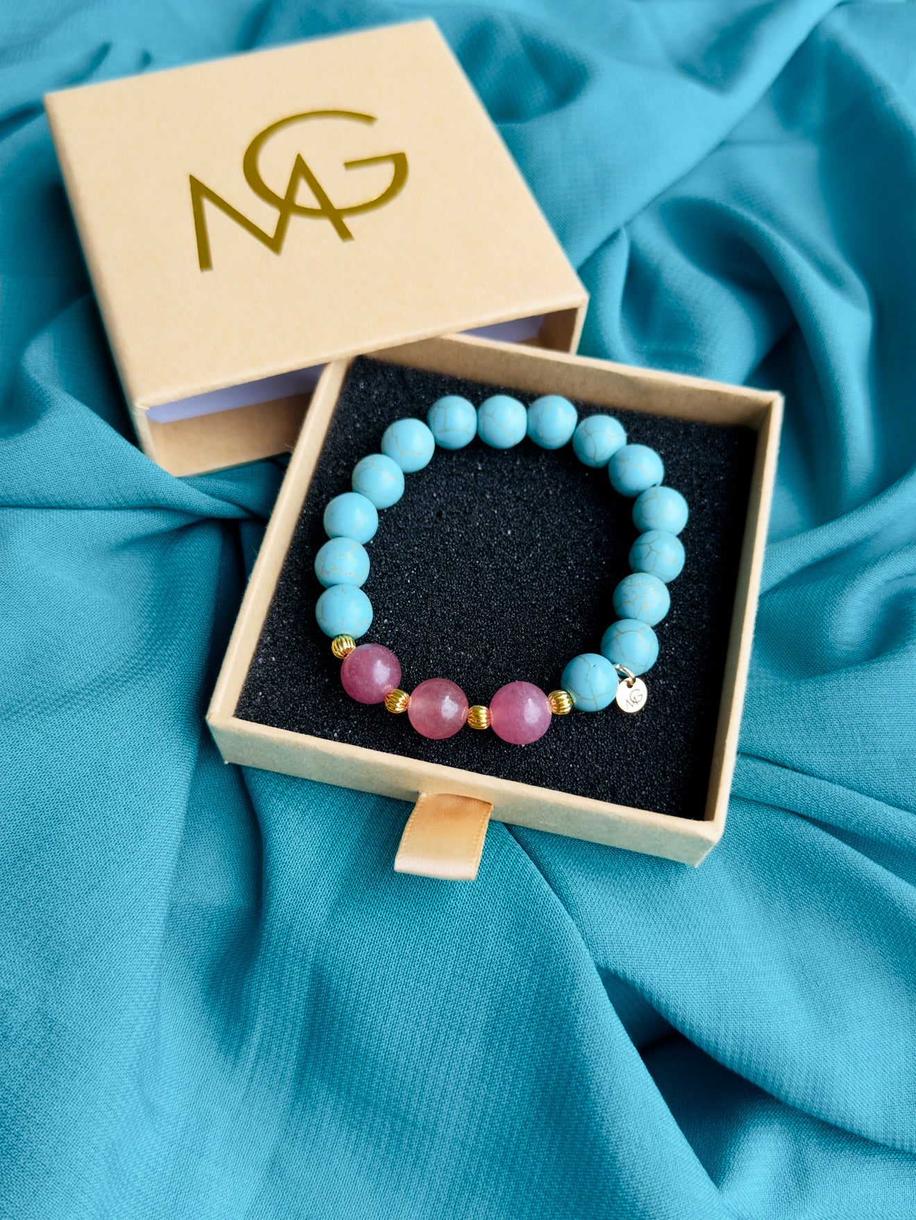 Turquoise - Strawberry Quartz Summer Design Bracelet