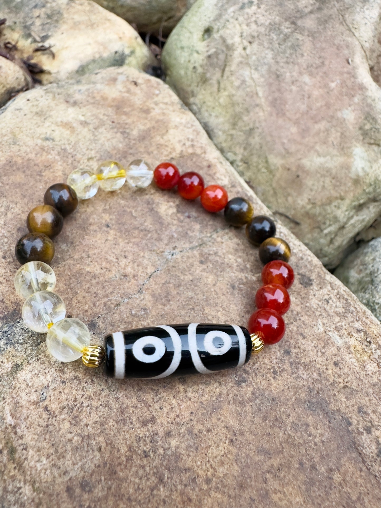 Citrine-Tiger Eye-Red Agate-Tibetan Agate Bracelet