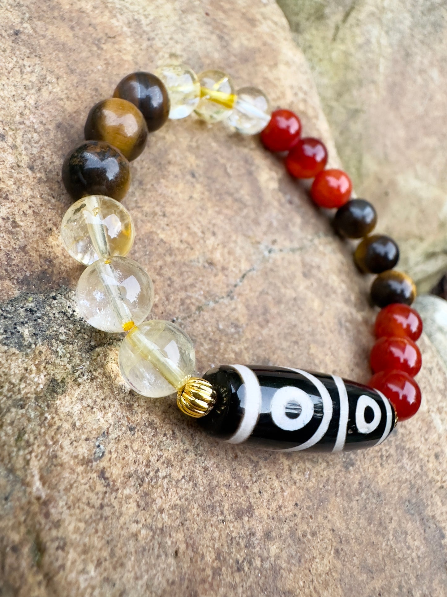 Citrine-Tiger Eye-Red Agate-Tibetan Agate Bracelet