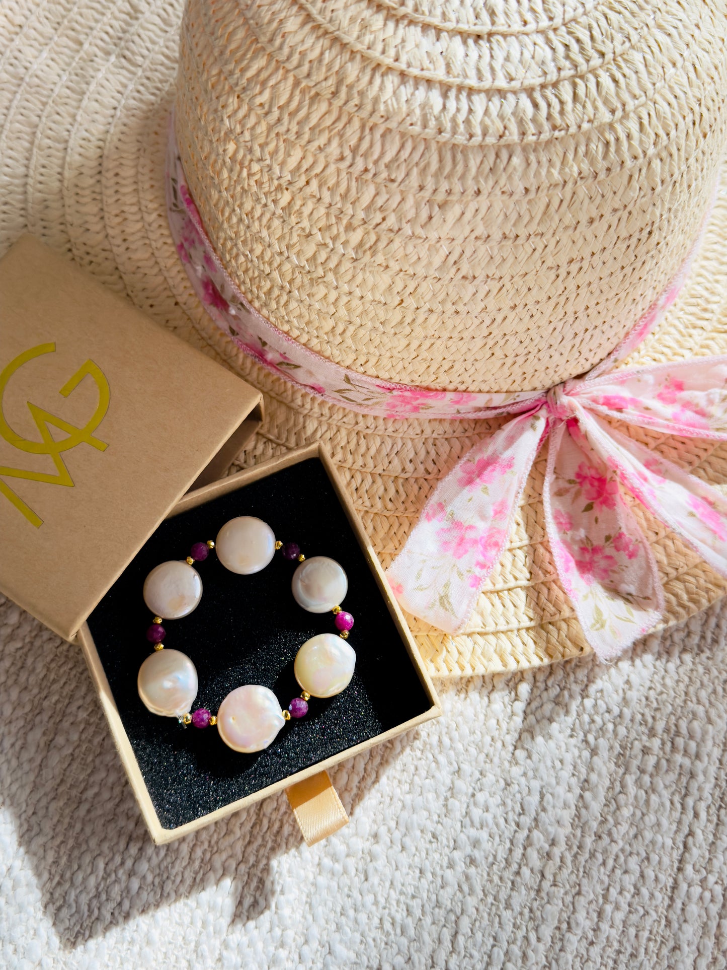Natural Pearl - Ruby Bracelet