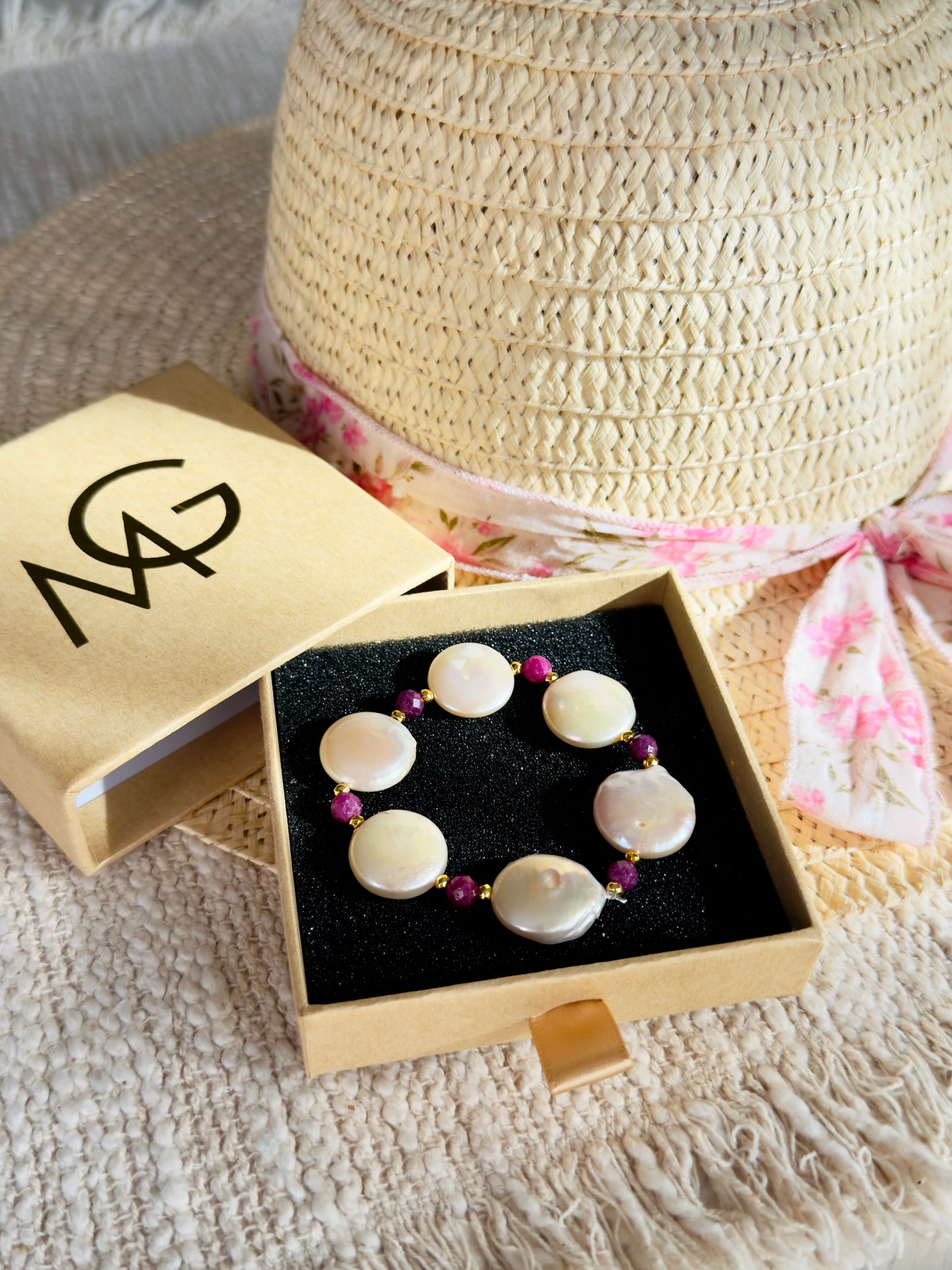 Natural Pearl - Ruby Bracelet