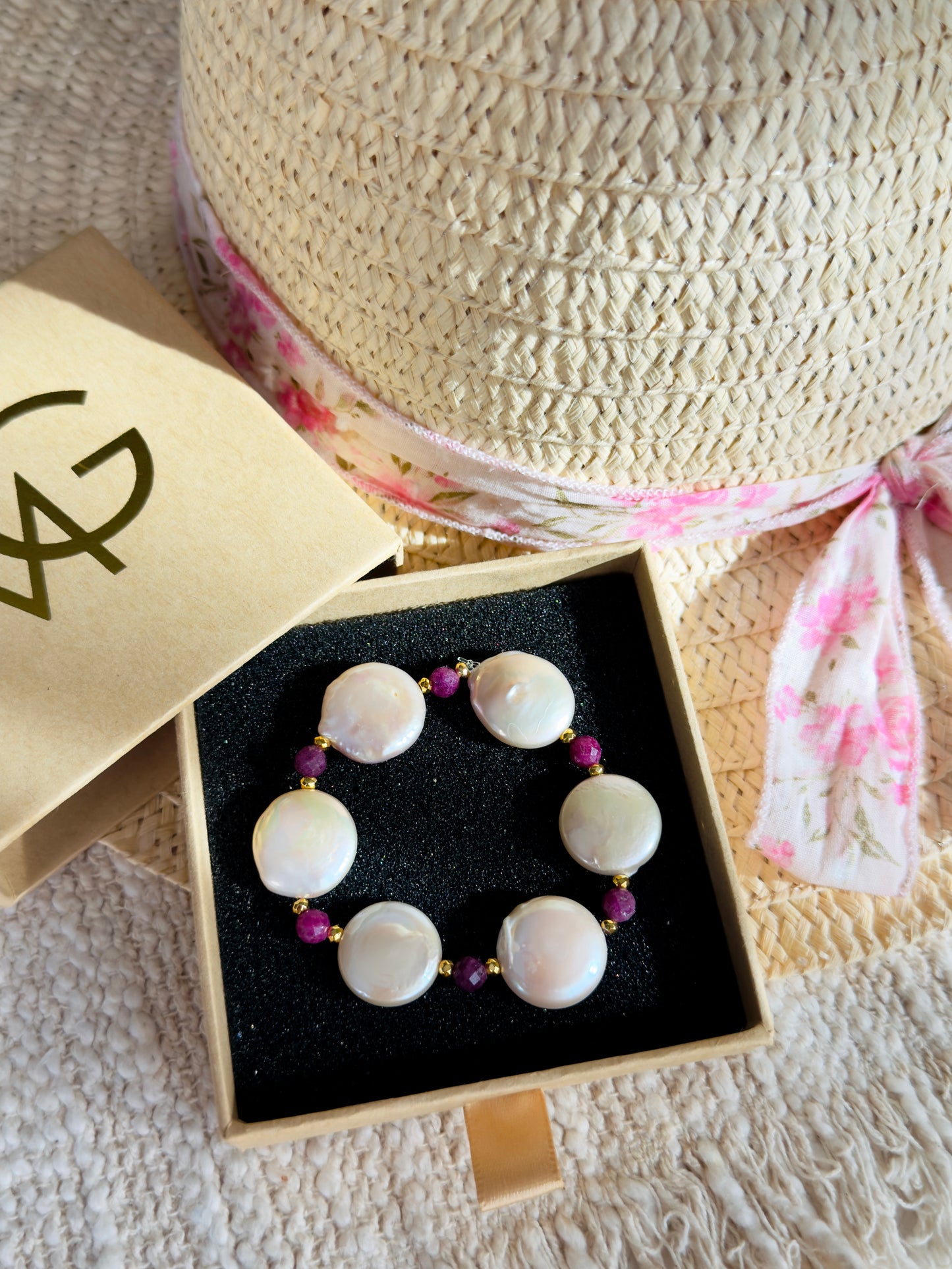Natural Pearl - Ruby Bracelet