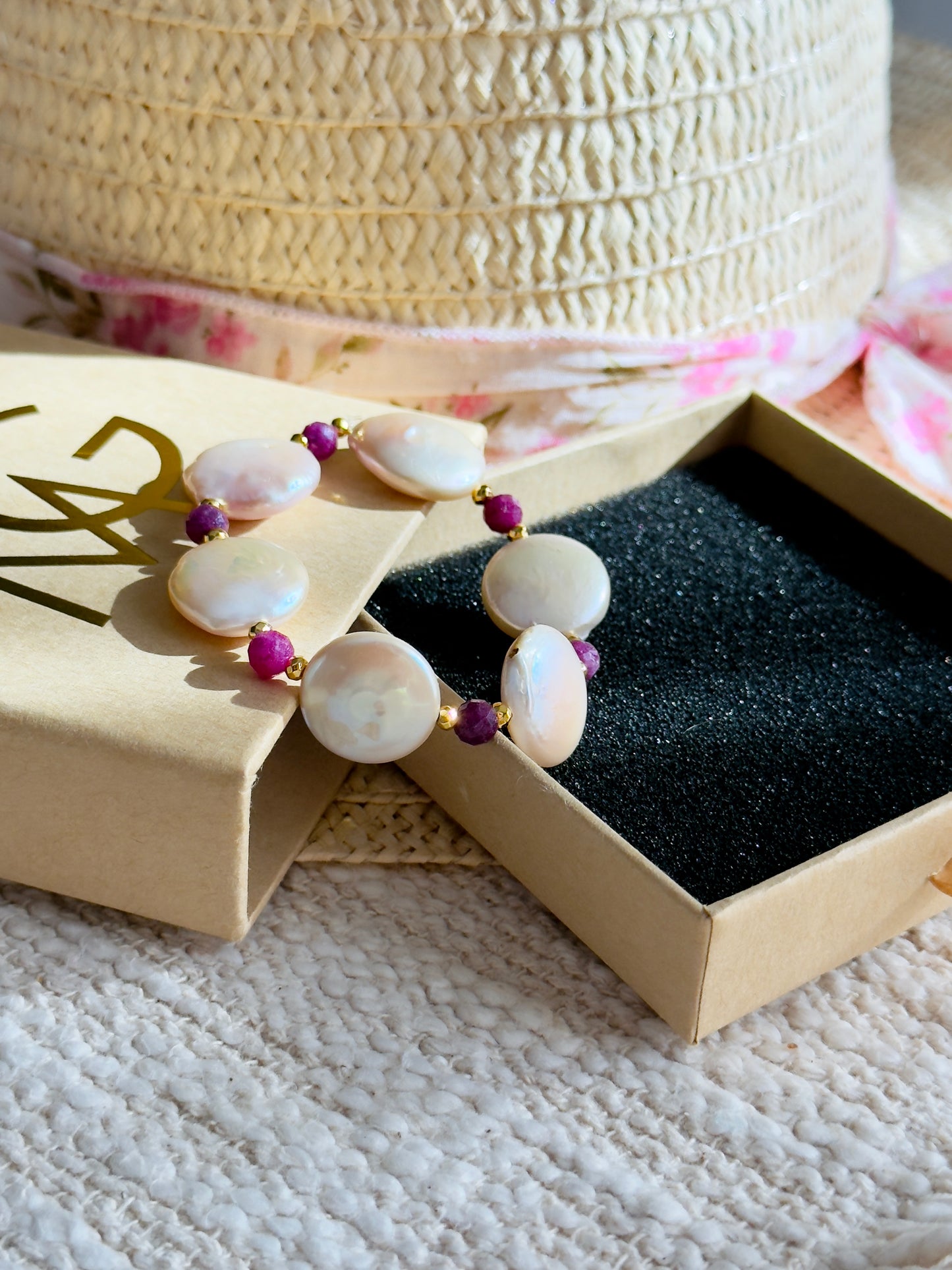 Natural Pearl - Ruby Bracelet