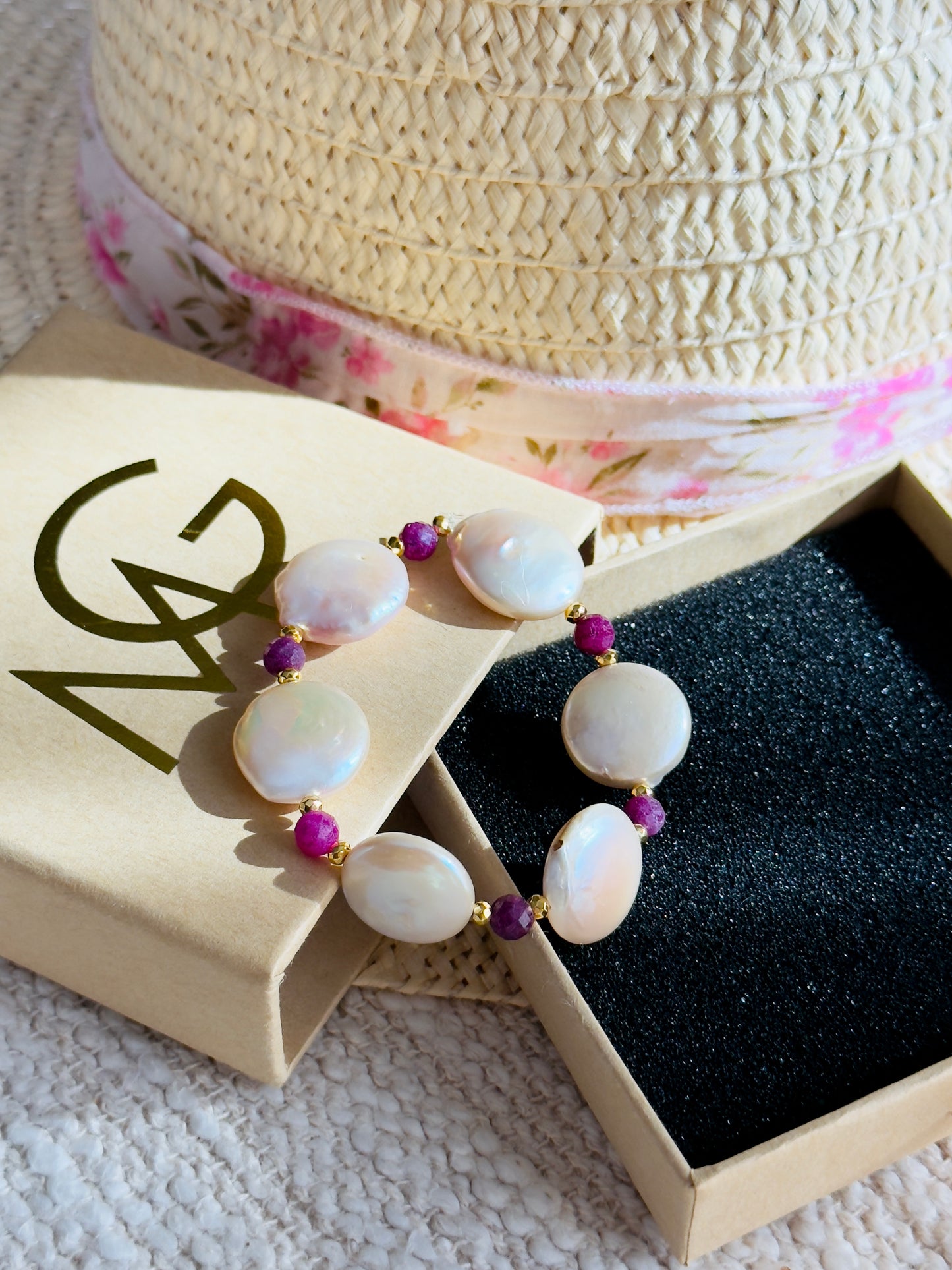 Natural Pearl - Ruby Bracelet