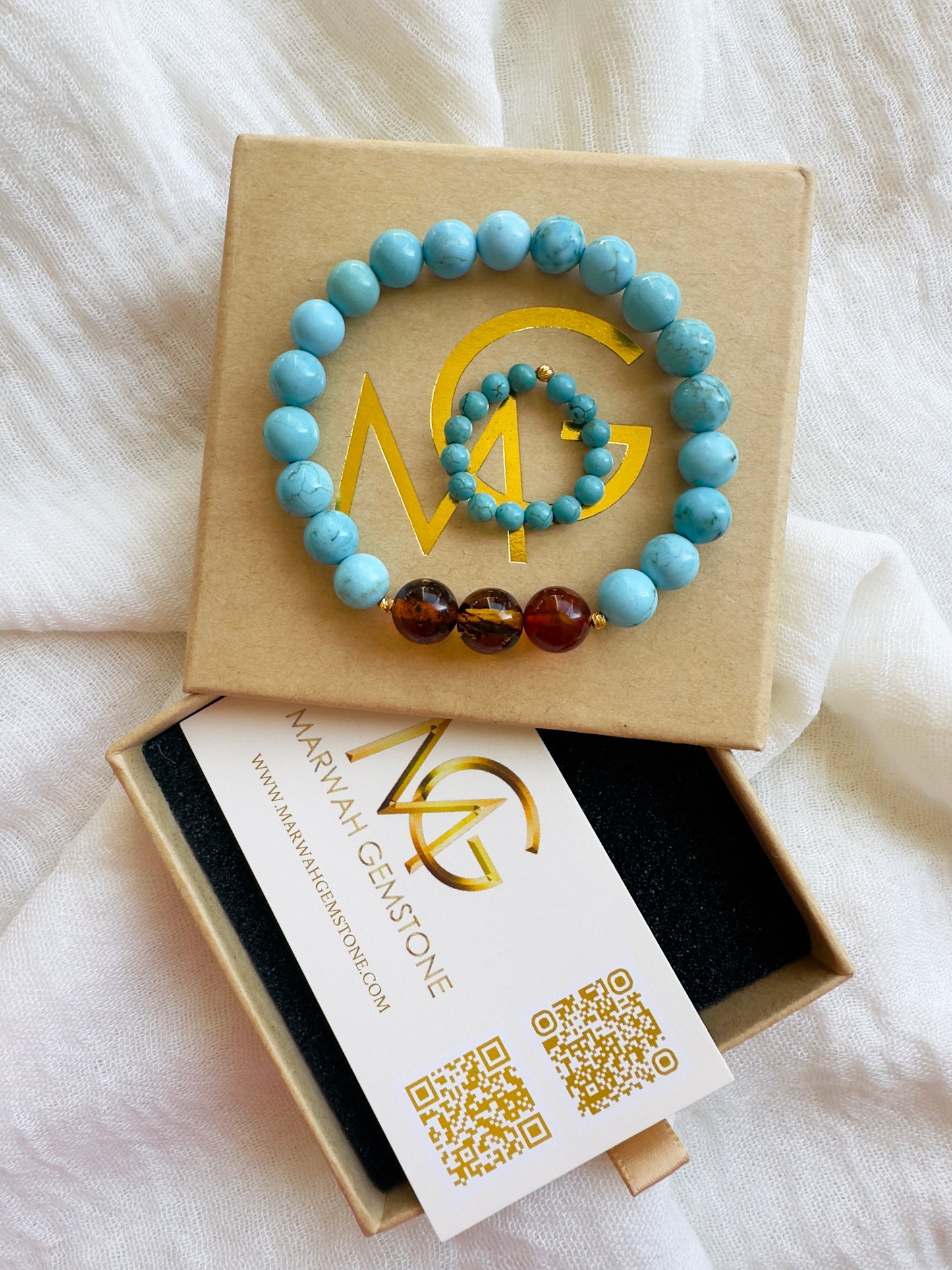 Turquoise-Amber Bracelet And Turquoise Ring With Golden 21-K Spacers (SPECIAL OFFER)