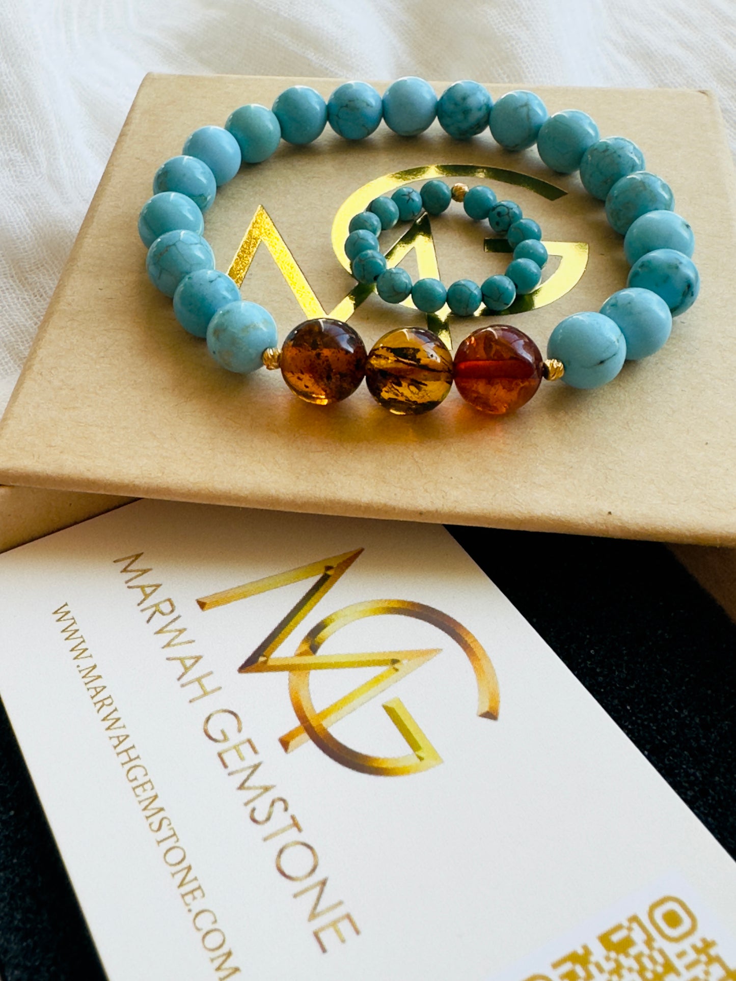 Turquoise-Amber Bracelet And Turquoise Ring With Golden 21-K Spacers (SPECIAL OFFER)