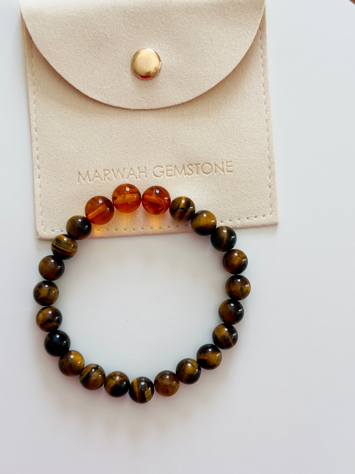 Tiger Eye-Amber Men's Bracelet