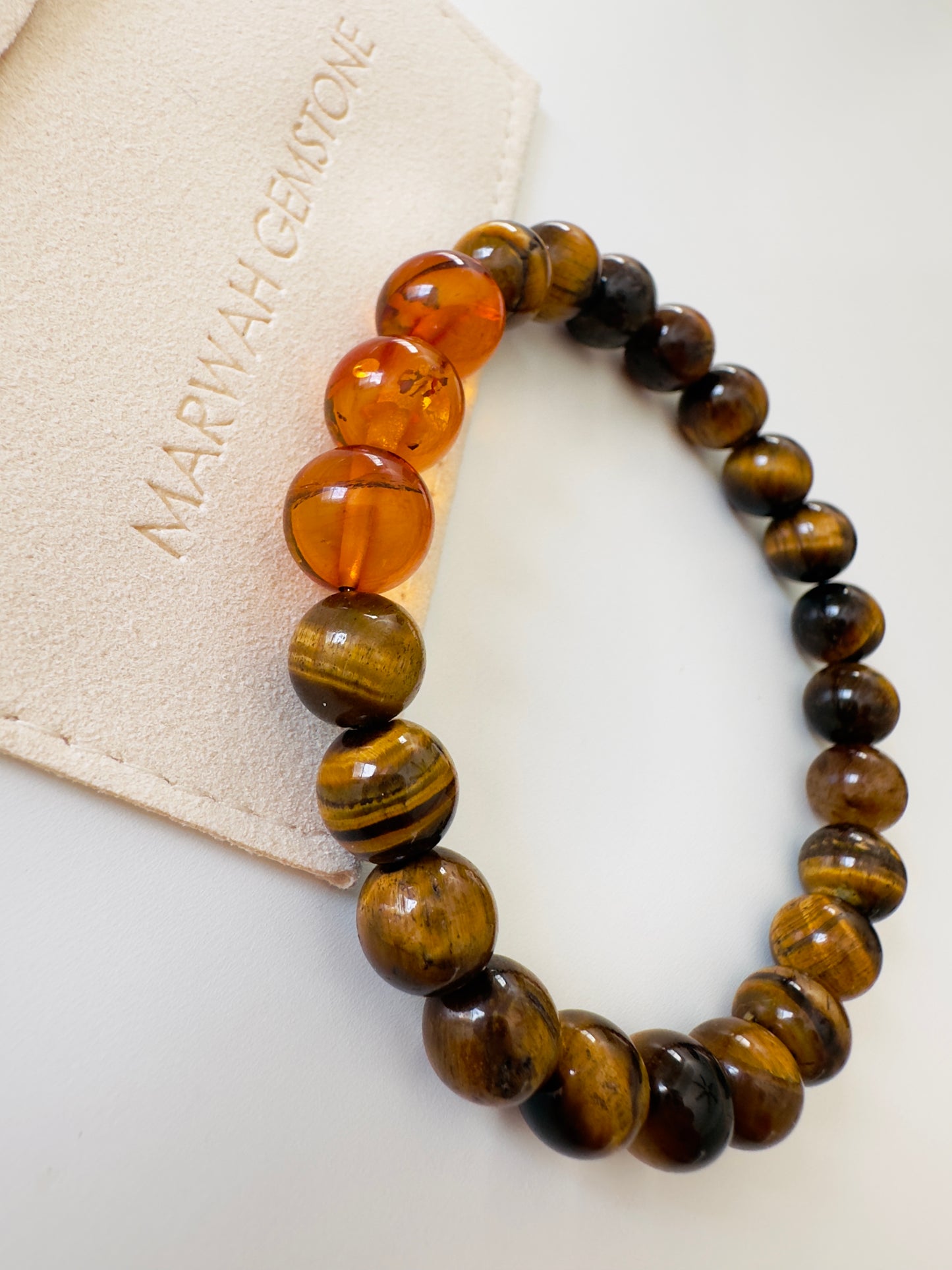 Tiger Eye-Amber Men's Bracelet