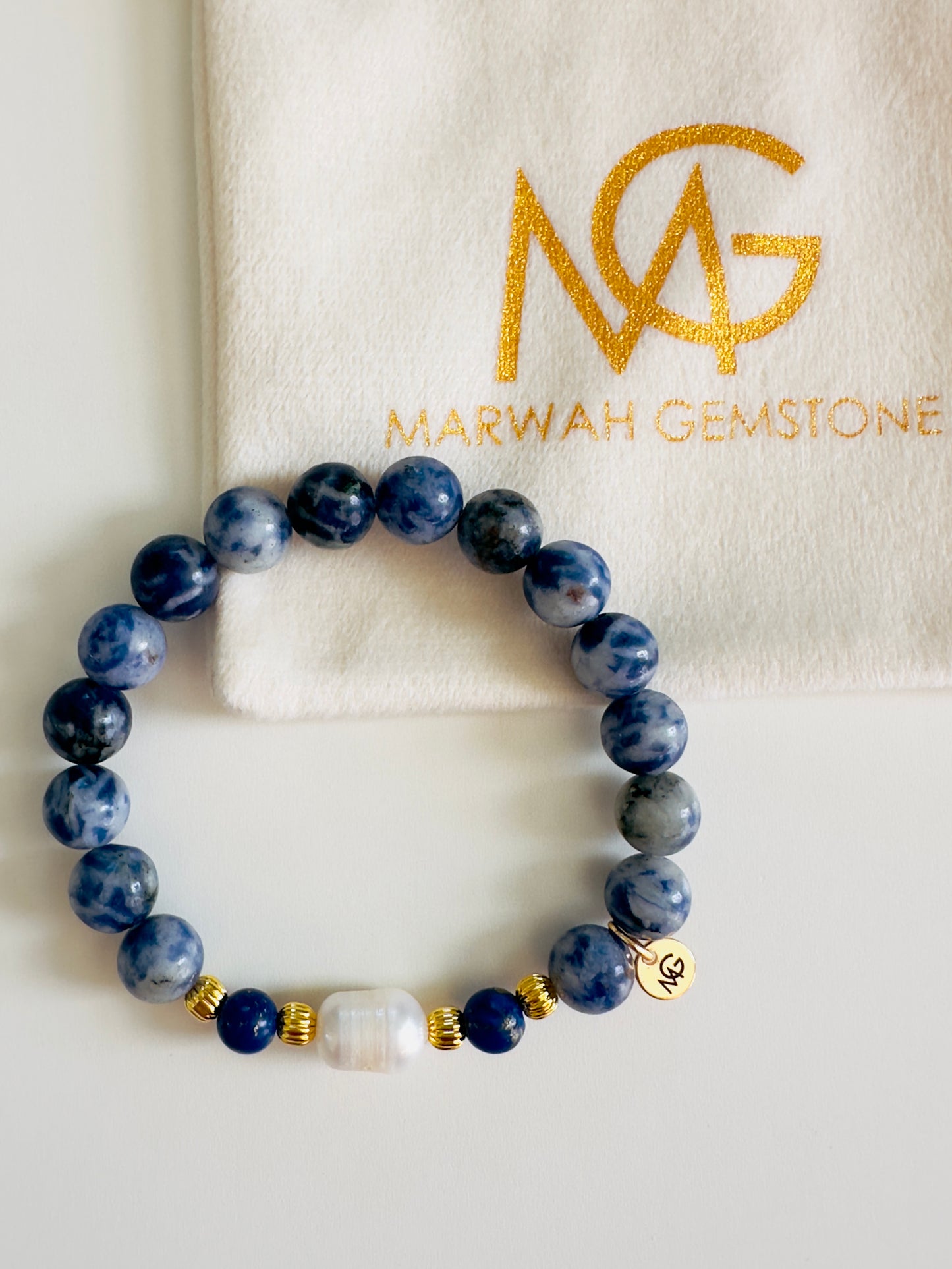 Raw Lapis Lazuli-Natural Freshwater Pearl Bracelet