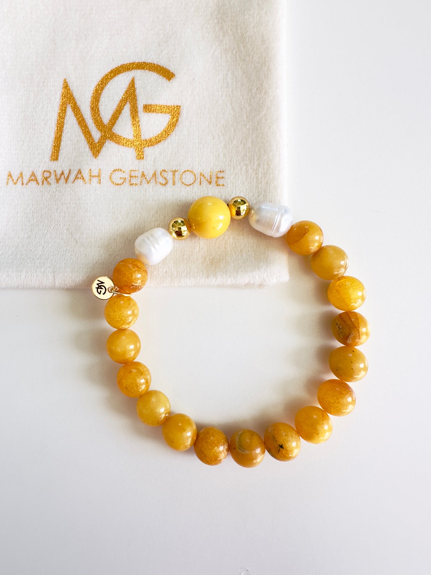 Yellow Amber-Natural Freshwater Pearl Bracelet