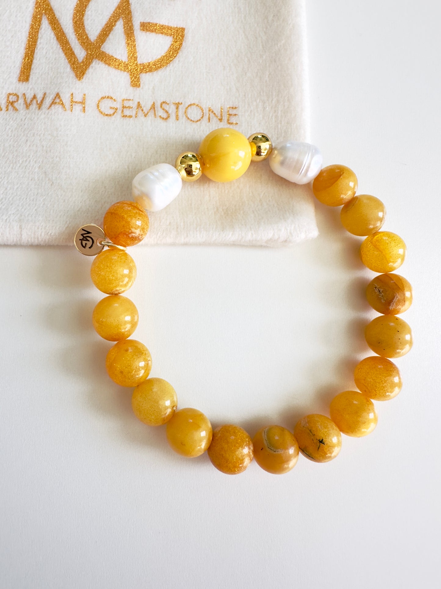 Yellow Amber-Natural Freshwater Pearl Bracelet