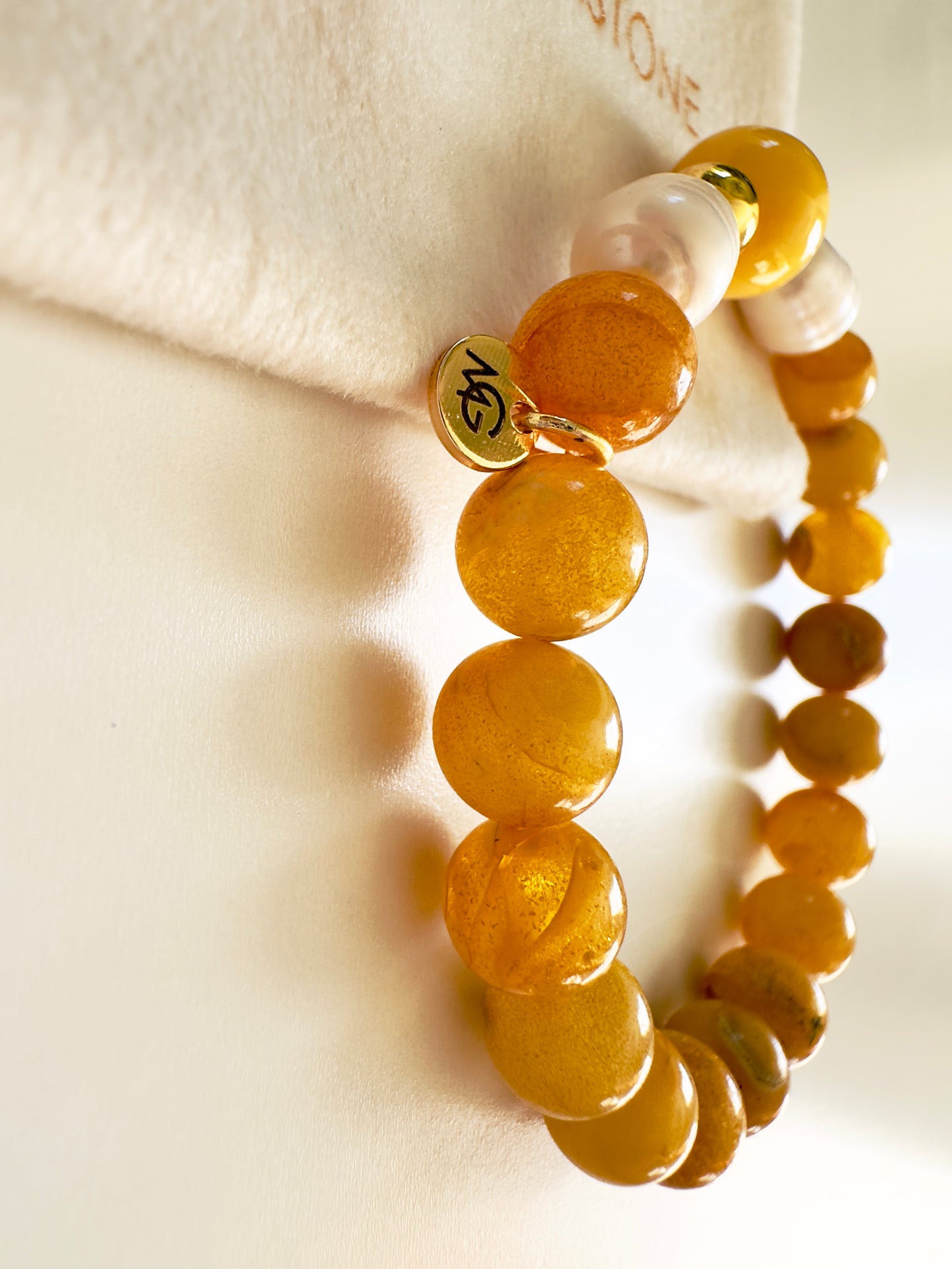 Yellow Amber-Natural Freshwater Pearl Bracelet