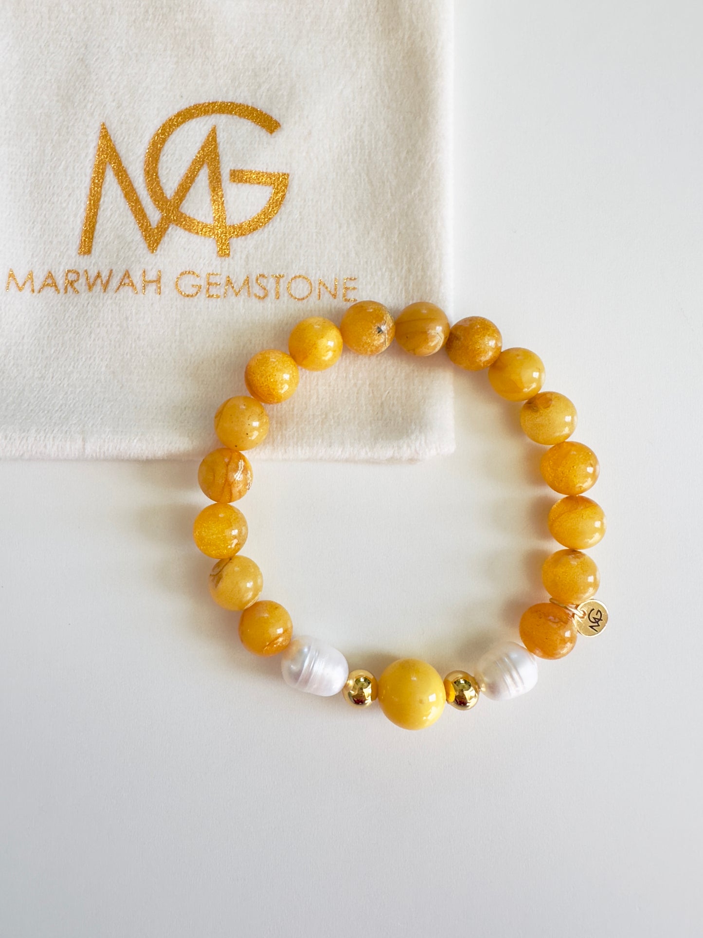 Yellow Amber-Natural Freshwater Pearl Bracelet