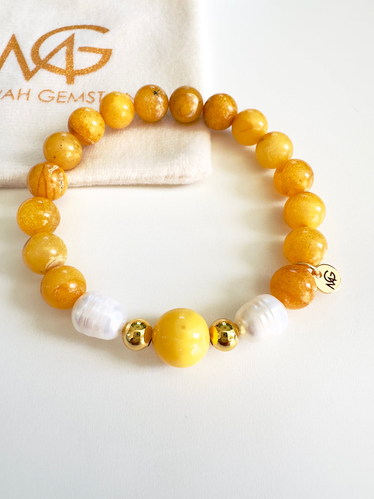 Yellow Amber-Natural Freshwater Pearl Bracelet