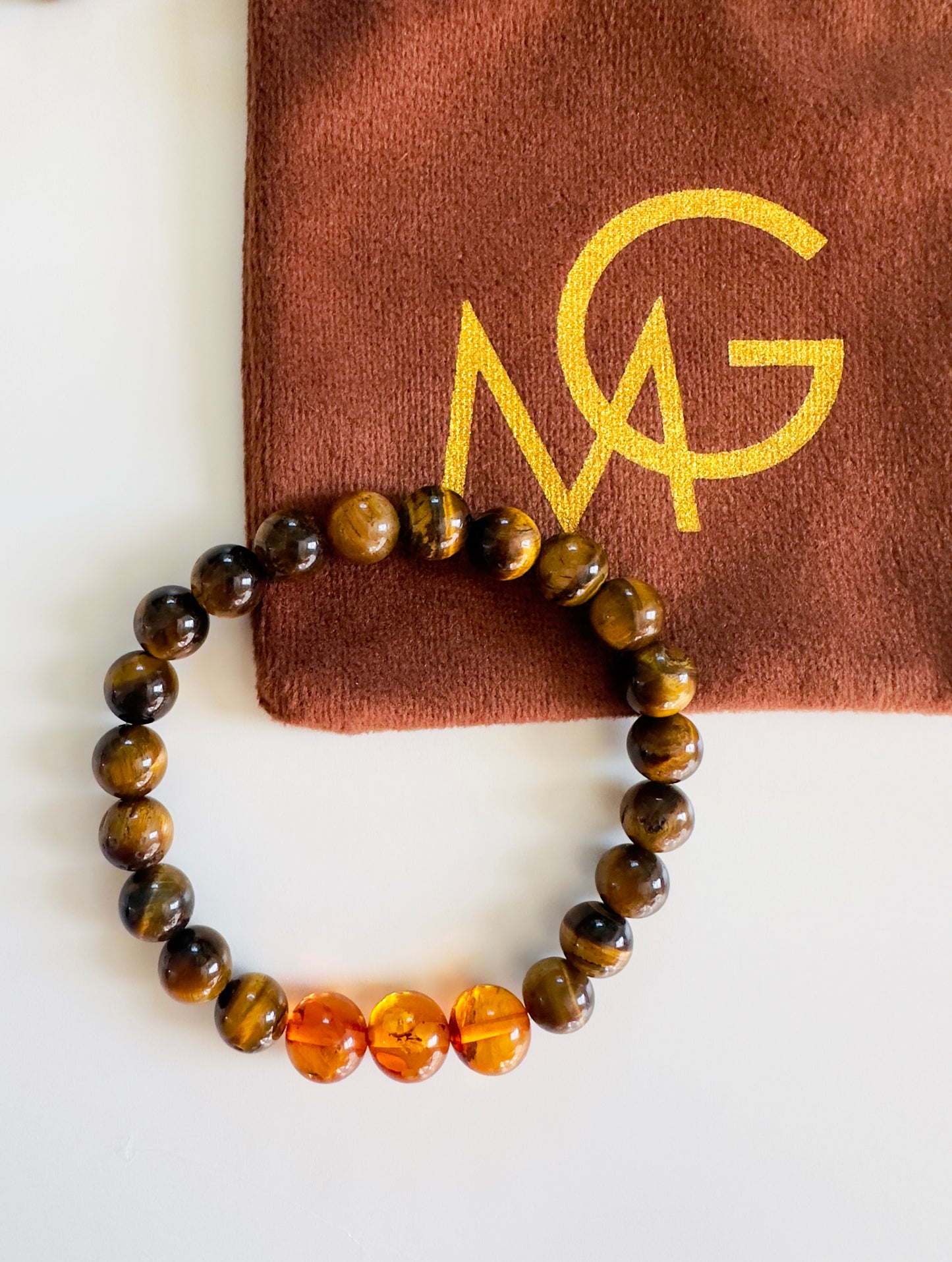 Tiger Eye-Amber Men's Bracelet