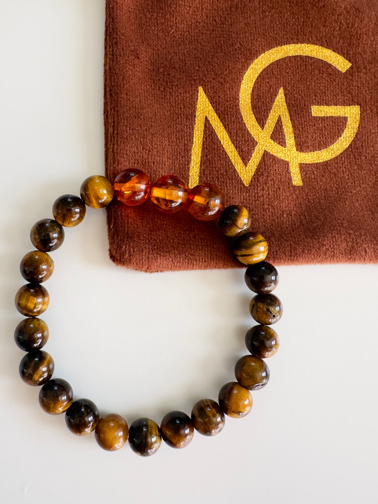 Tiger Eye-Amber Men's Bracelet