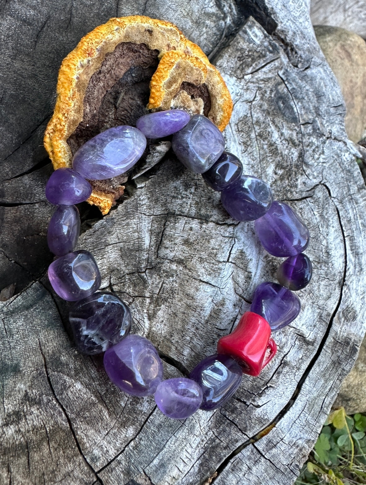 Natural Coral - Amethyst Bracelet