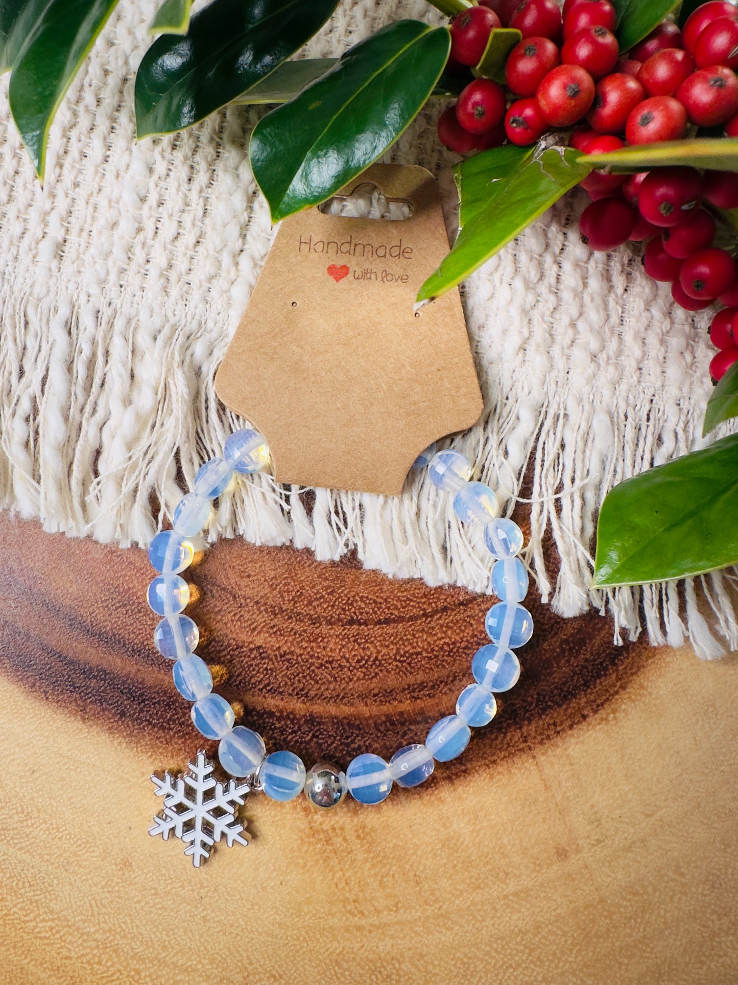 Faceted Opal Bracelet W/ Snowflake Charm