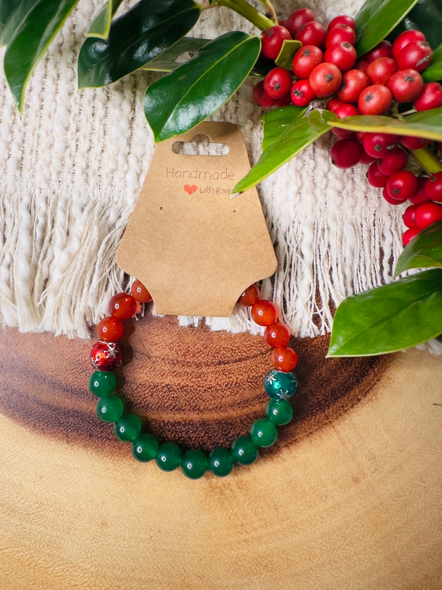 Carnelian-Green Jade Bracelet