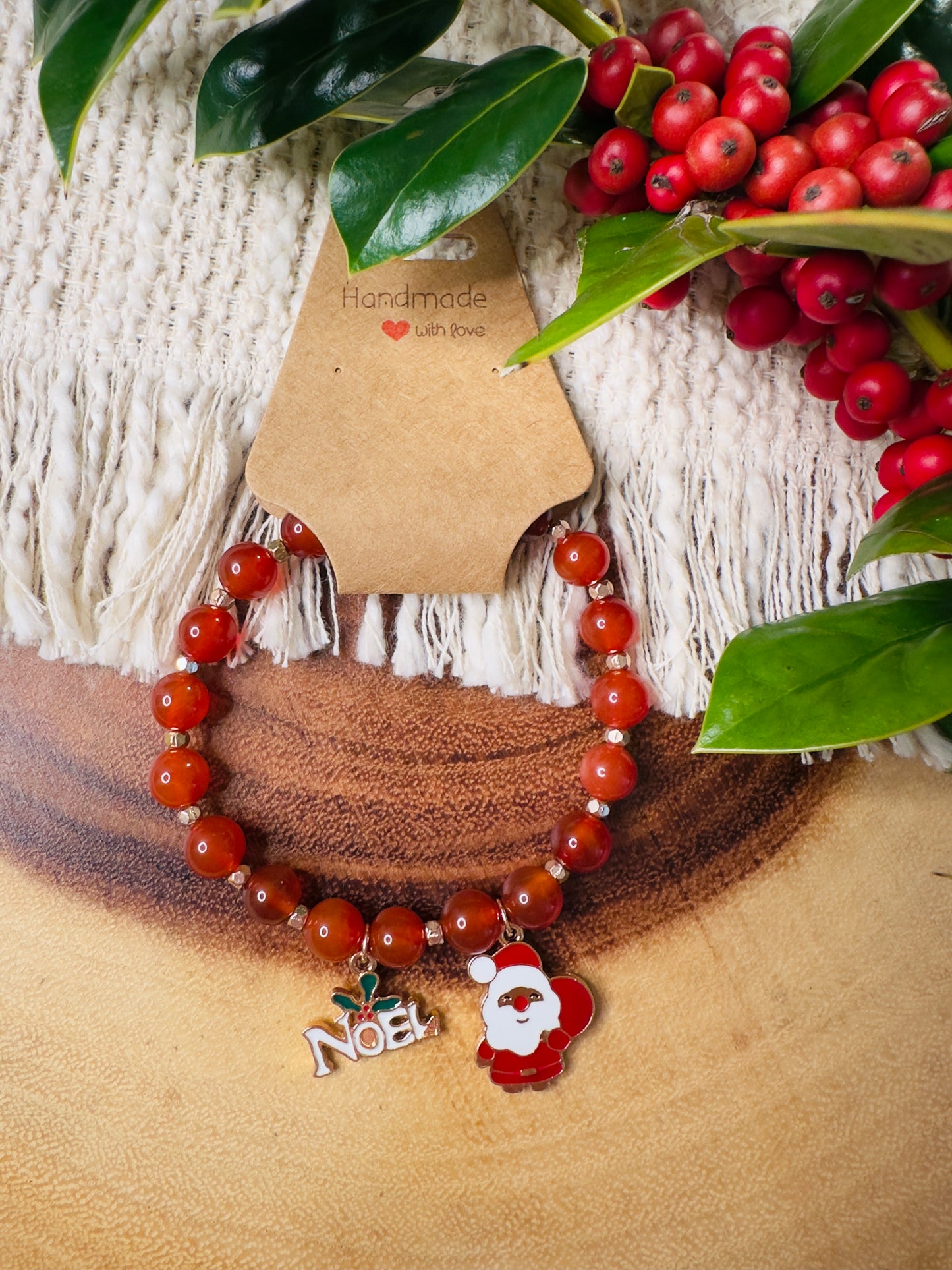 Carnelian Bracelet W/ Santa Charms