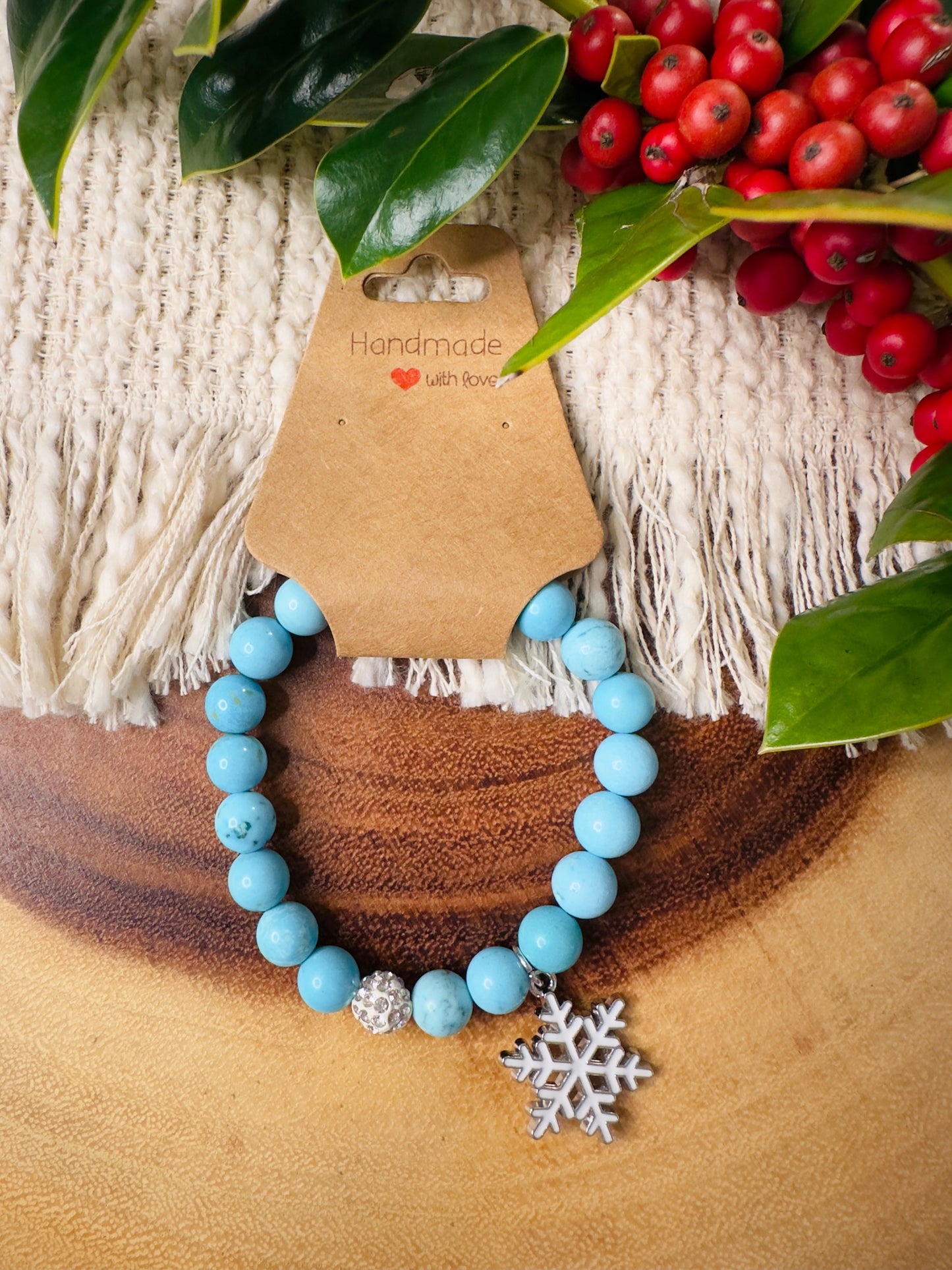 Turquoise Bracelet W/ Snowflake Charm