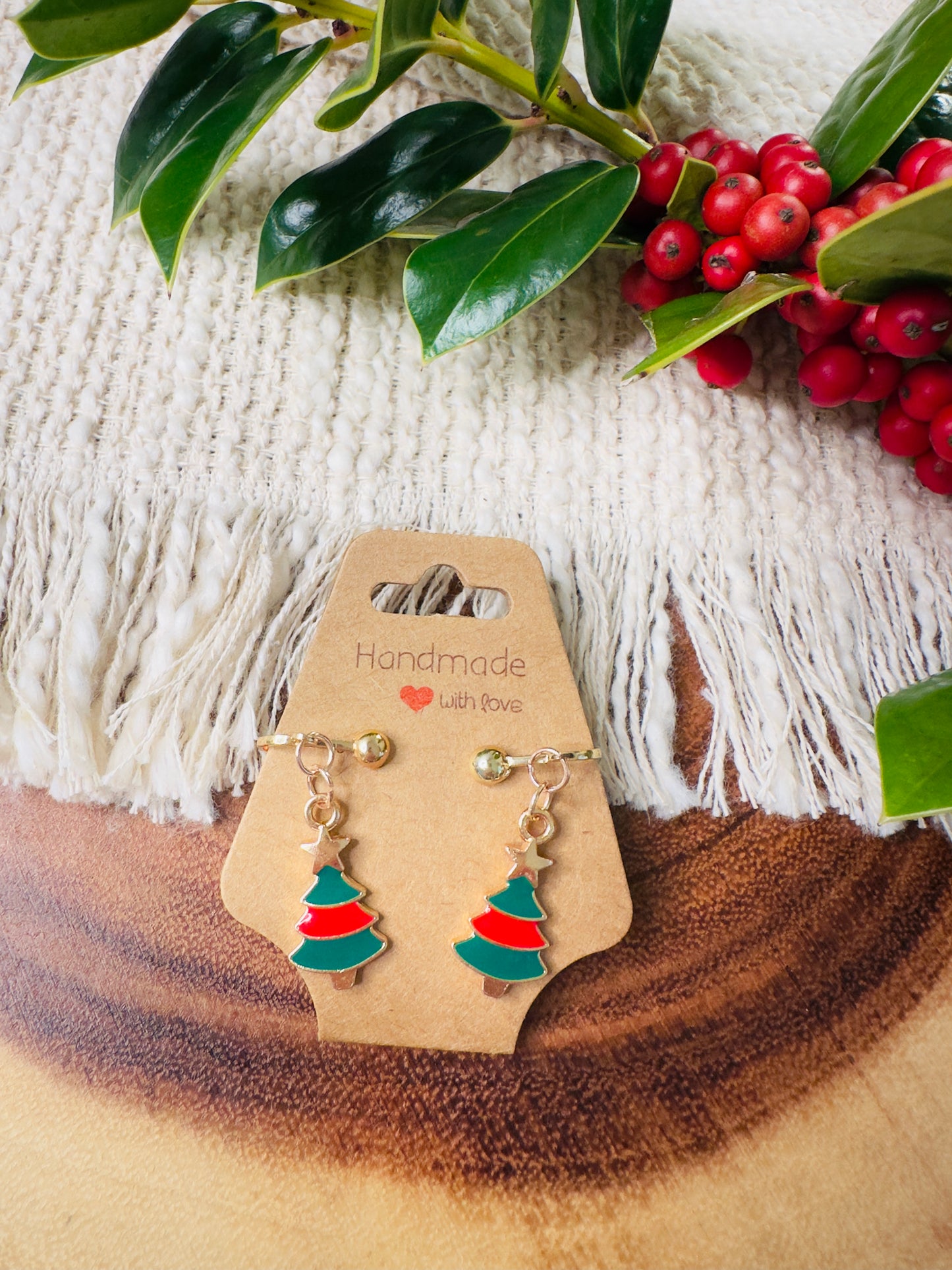 Red and Green Christmas Tree Earrings