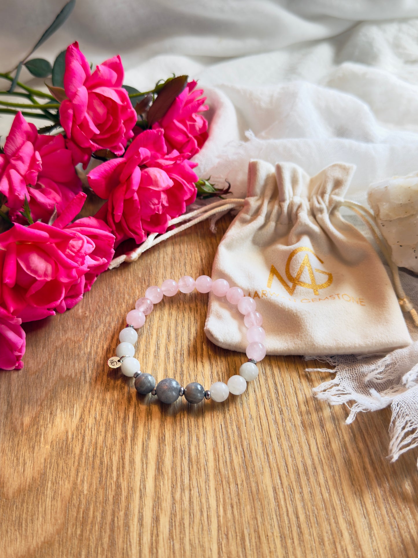 Rose Quartz - Labradorite - Moonstone Bracelet