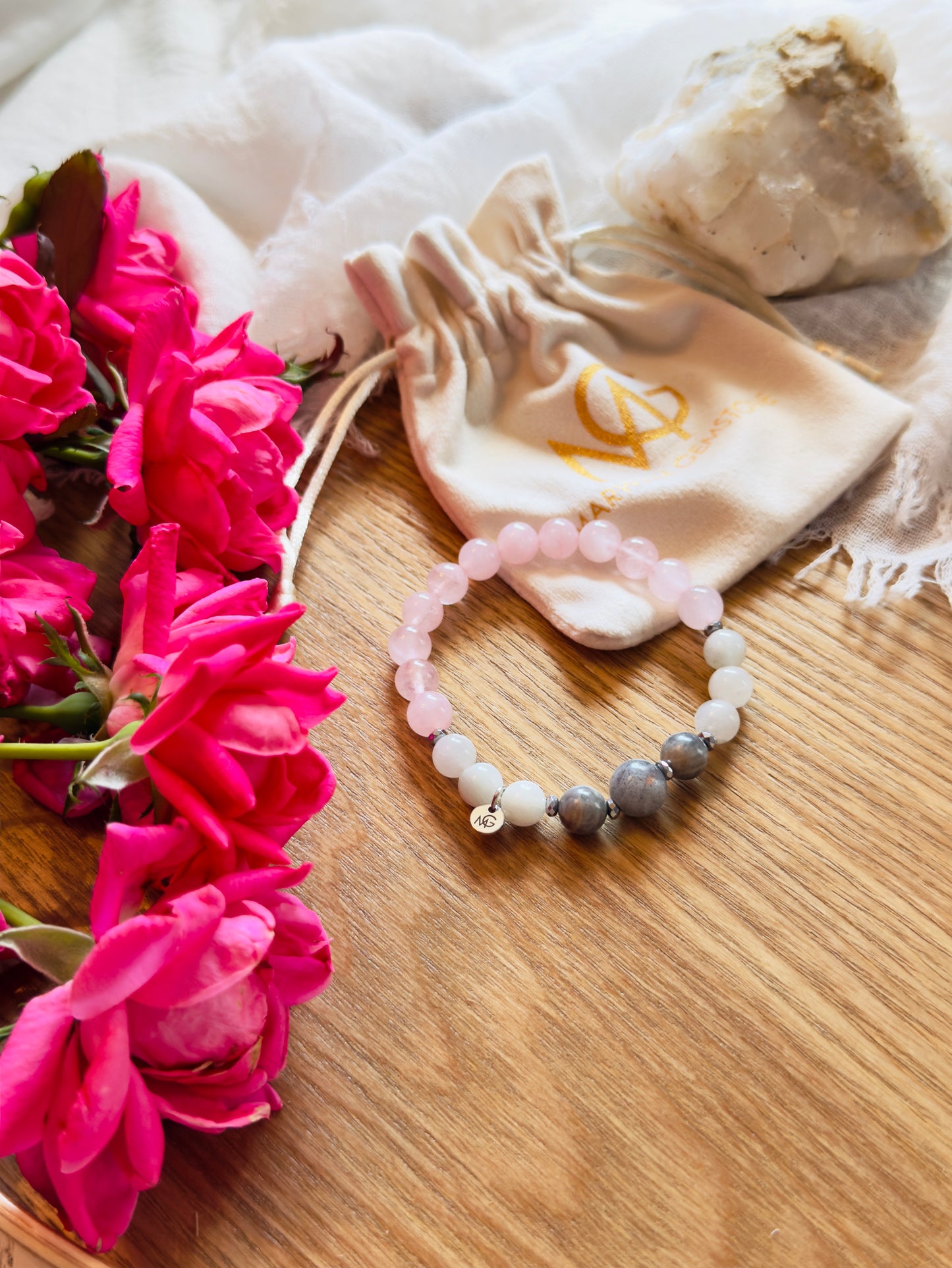 Rose Quartz - Labradorite - Moonstone Bracelet