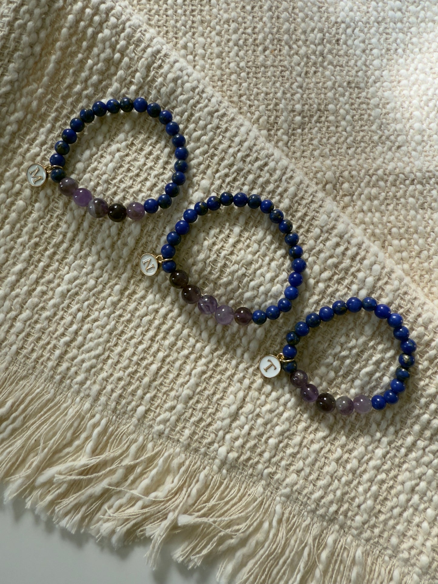 Girls Design Lapis Lazuli-Amethyst Bracelet With Golden Plated Letter Charms