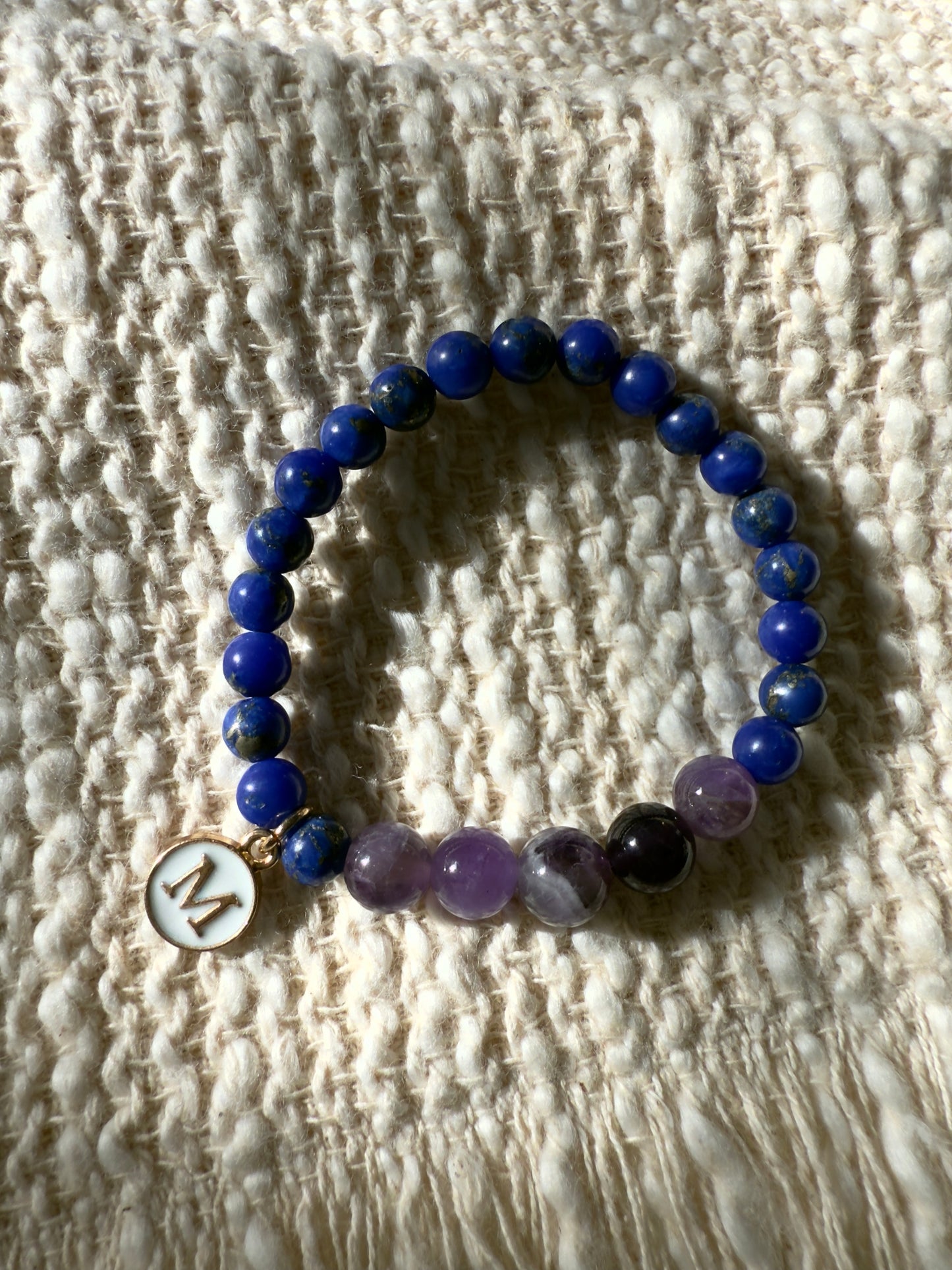 Girls Design Lapis Lazuli-Amethyst Bracelet With Golden Plated Letter Charms