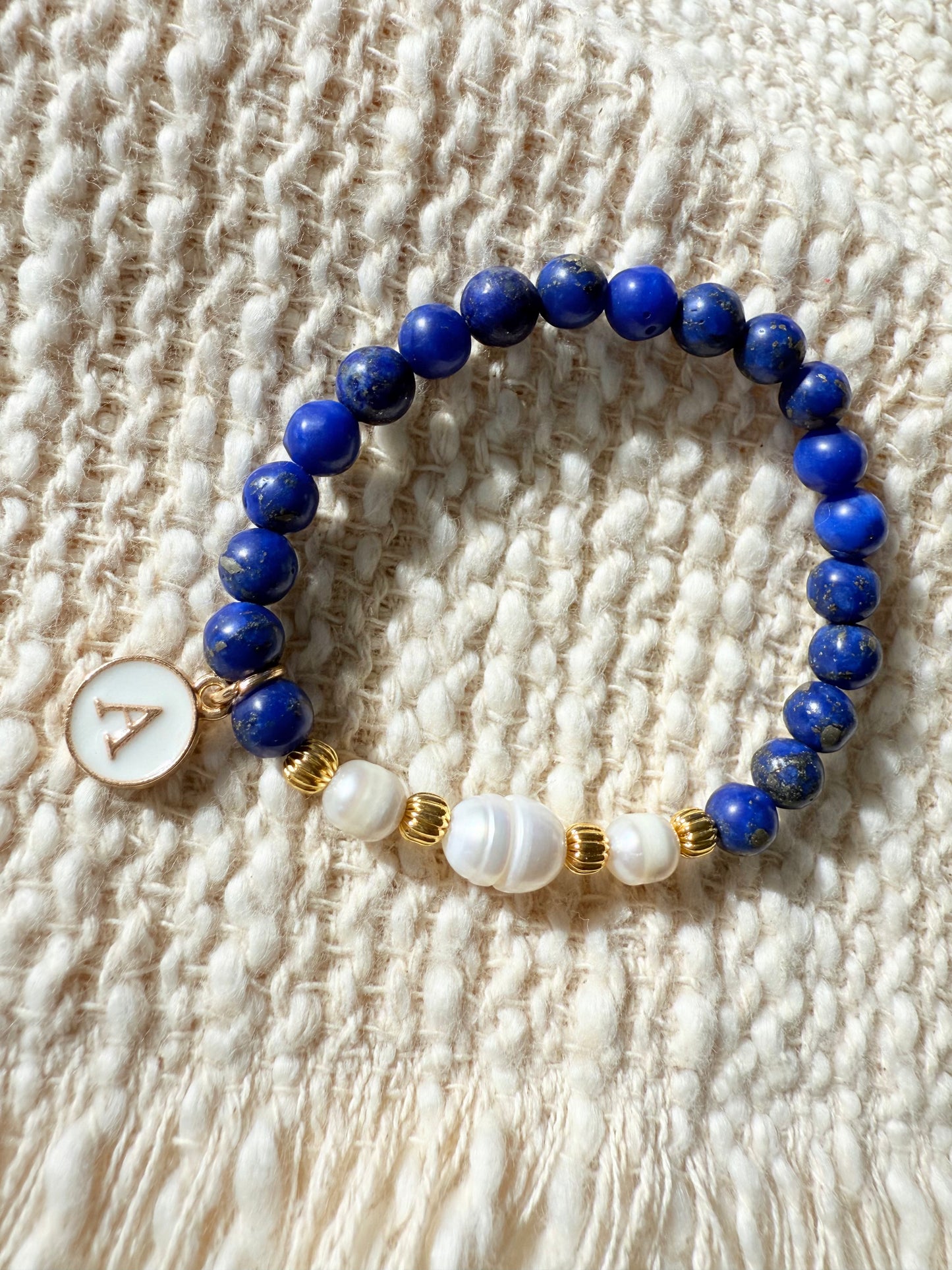 Girls Design Lapis Lazuli-Amethyst Bracelet With Golden Plated Letter Charms